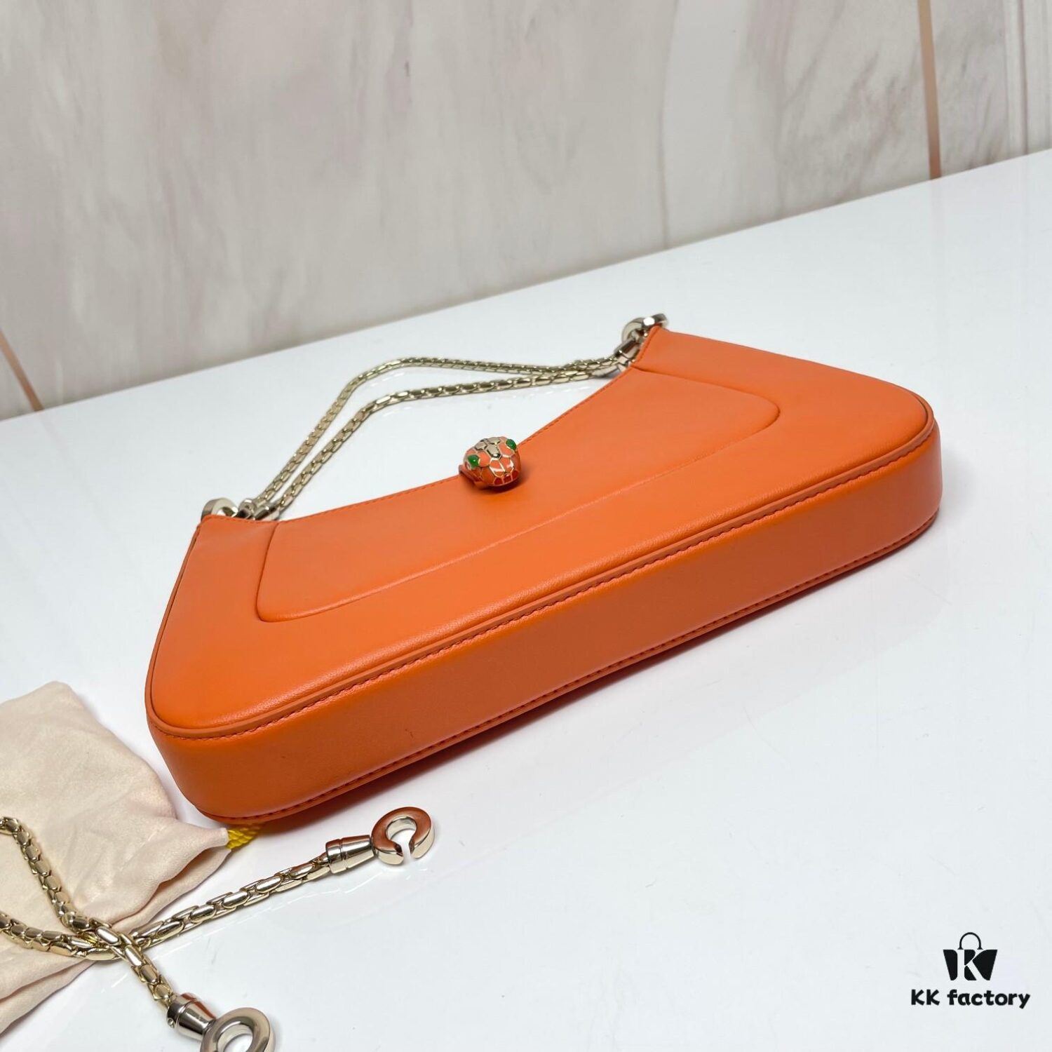 BVLGARI SERPENTI BAIA Small Shoulder Bag in Textured Silver Calfskin with Snake-Head Clasp