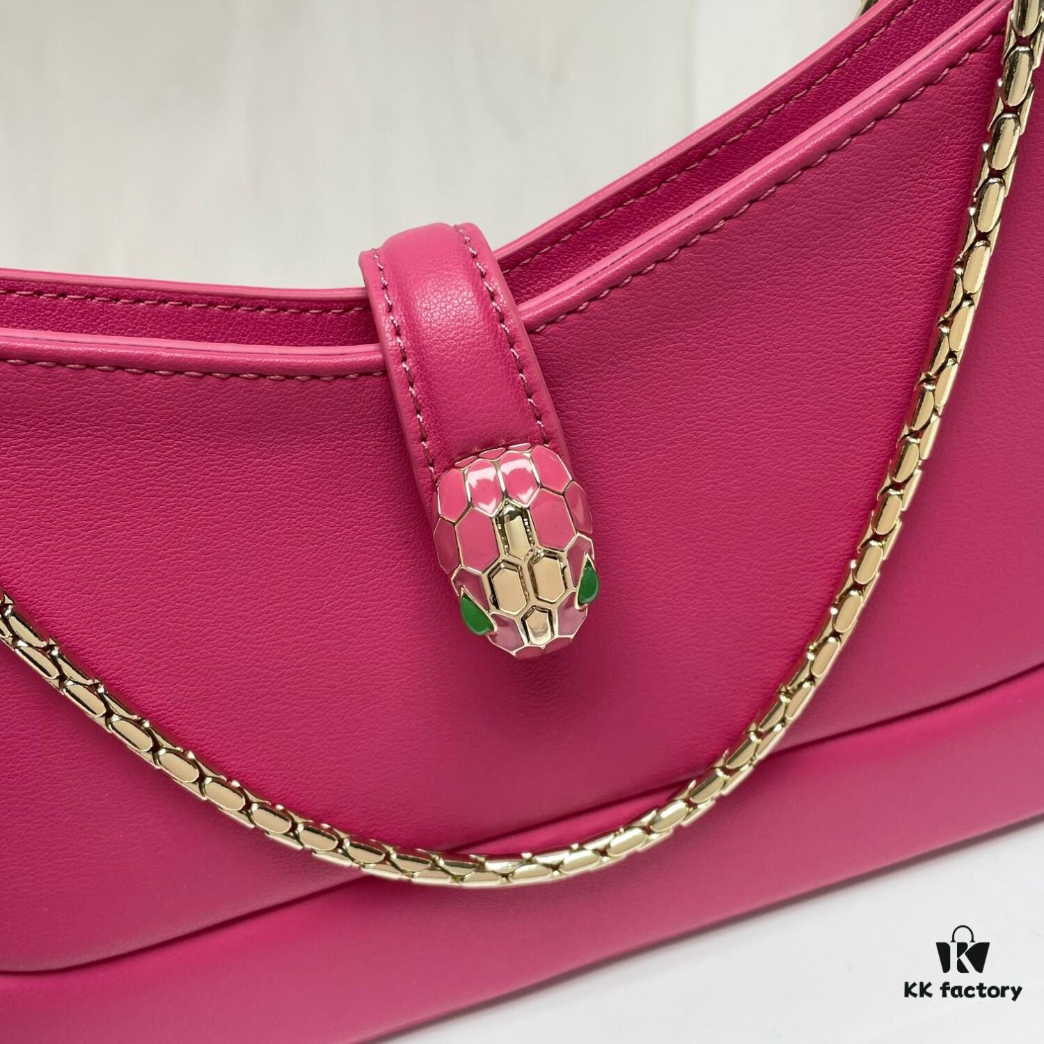 BVLGARI SERPENTI BAIA Small Shoulder Bag in Silvered Textured Calfskin with Snake-Head Clasp