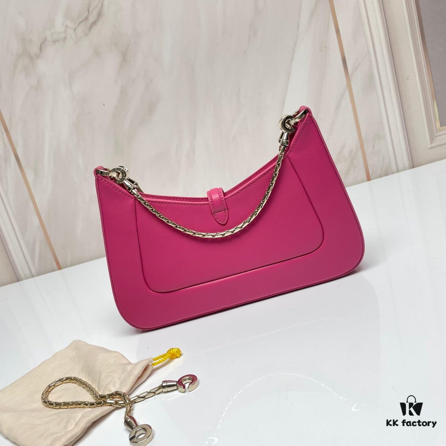 BVLGARI SERPENTI BAIA Small Shoulder Bag in Silvered Textured Calfskin with Snake-Head Clasp