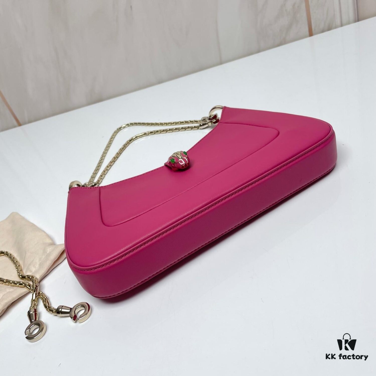 BVLGARI SERPENTI BAIA Small Shoulder Bag in Silvered Textured Calfskin with Snake-Head Clasp