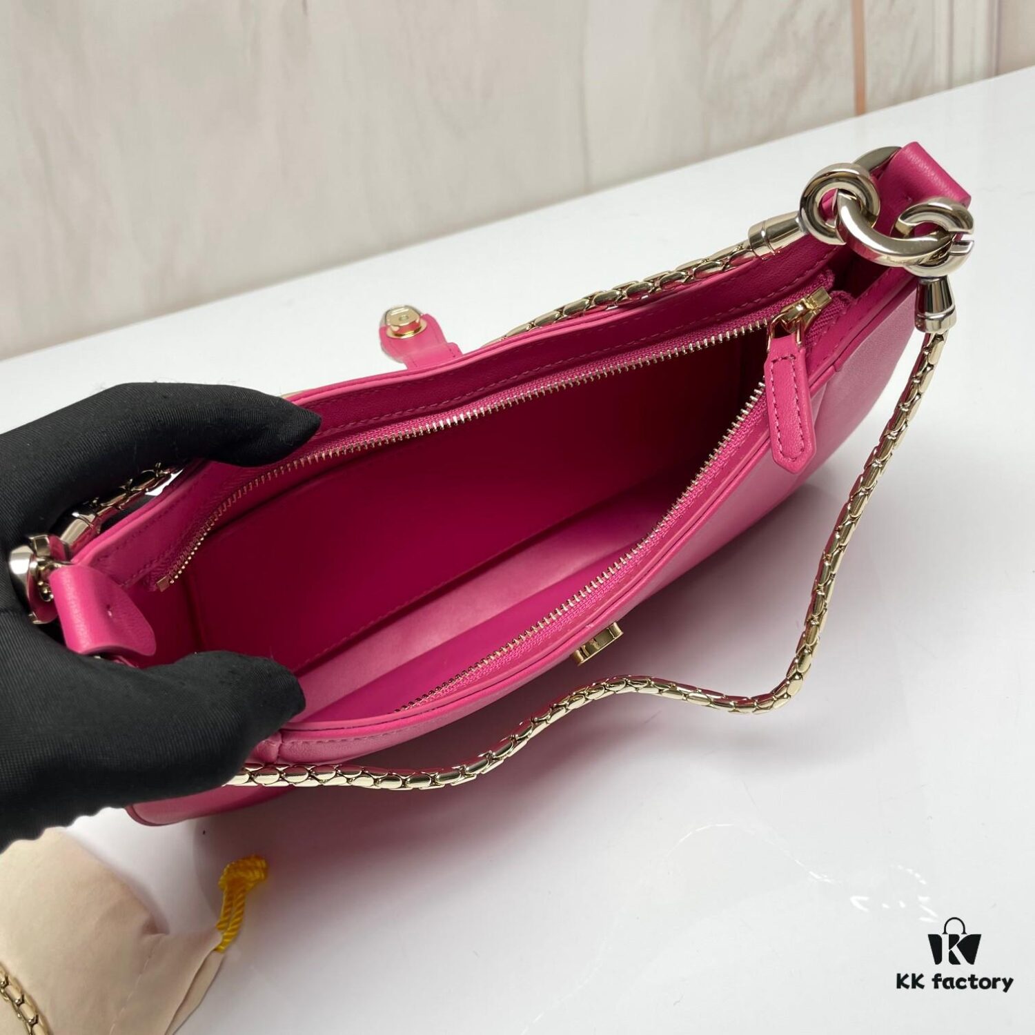 BVLGARI SERPENTI BAIA Small Shoulder Bag in Silvered Textured Calfskin with Snake-Head Clasp