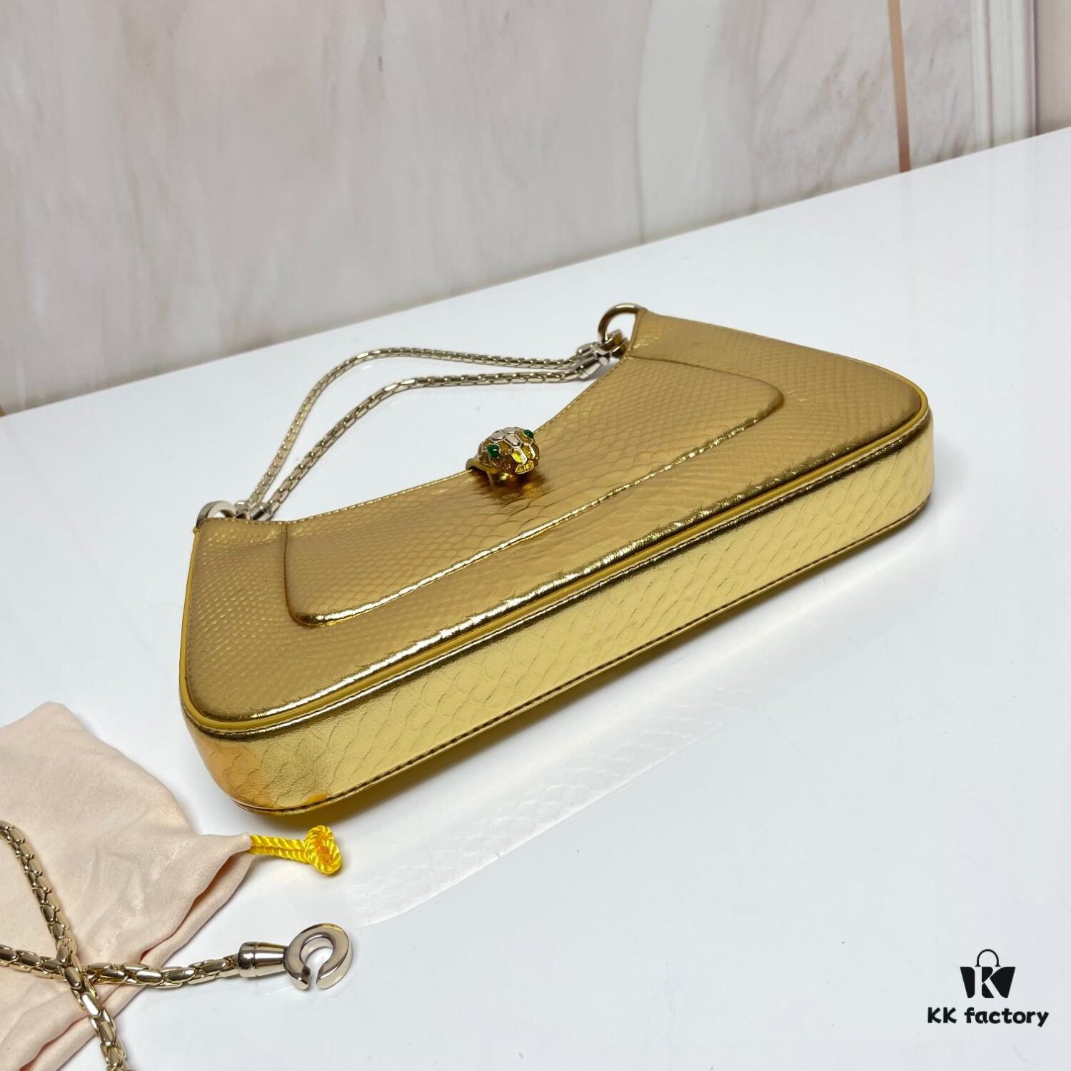 BVLGARI SERPENTI BAIA Small Shoulder Bag in Silver-Textured Calfskin with Snake Head Magnetic Clasp