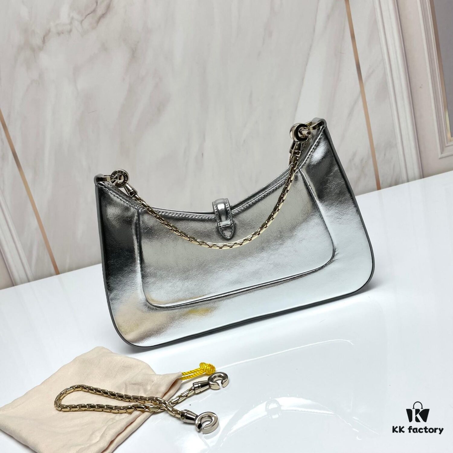 BVLGARI SERPENTI BAIA Small Shoulder Bag in Silver-Tone Textured Calfskin