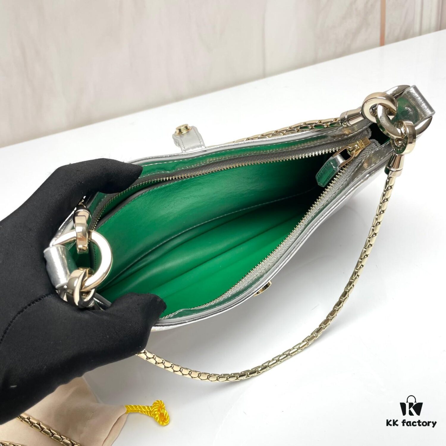 BVLGARI SERPENTI BAIA Small Shoulder Bag in Silver-Tone Textured Calfskin