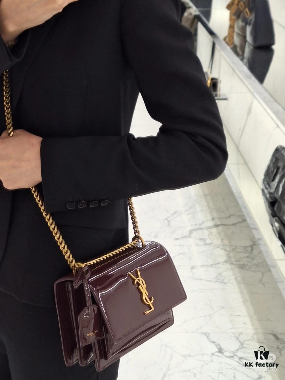 YSL Sunset Bag ✨ Genuine Leather with Chain Strap, Classic Accordion Design, Elegant Black and Gold Finish