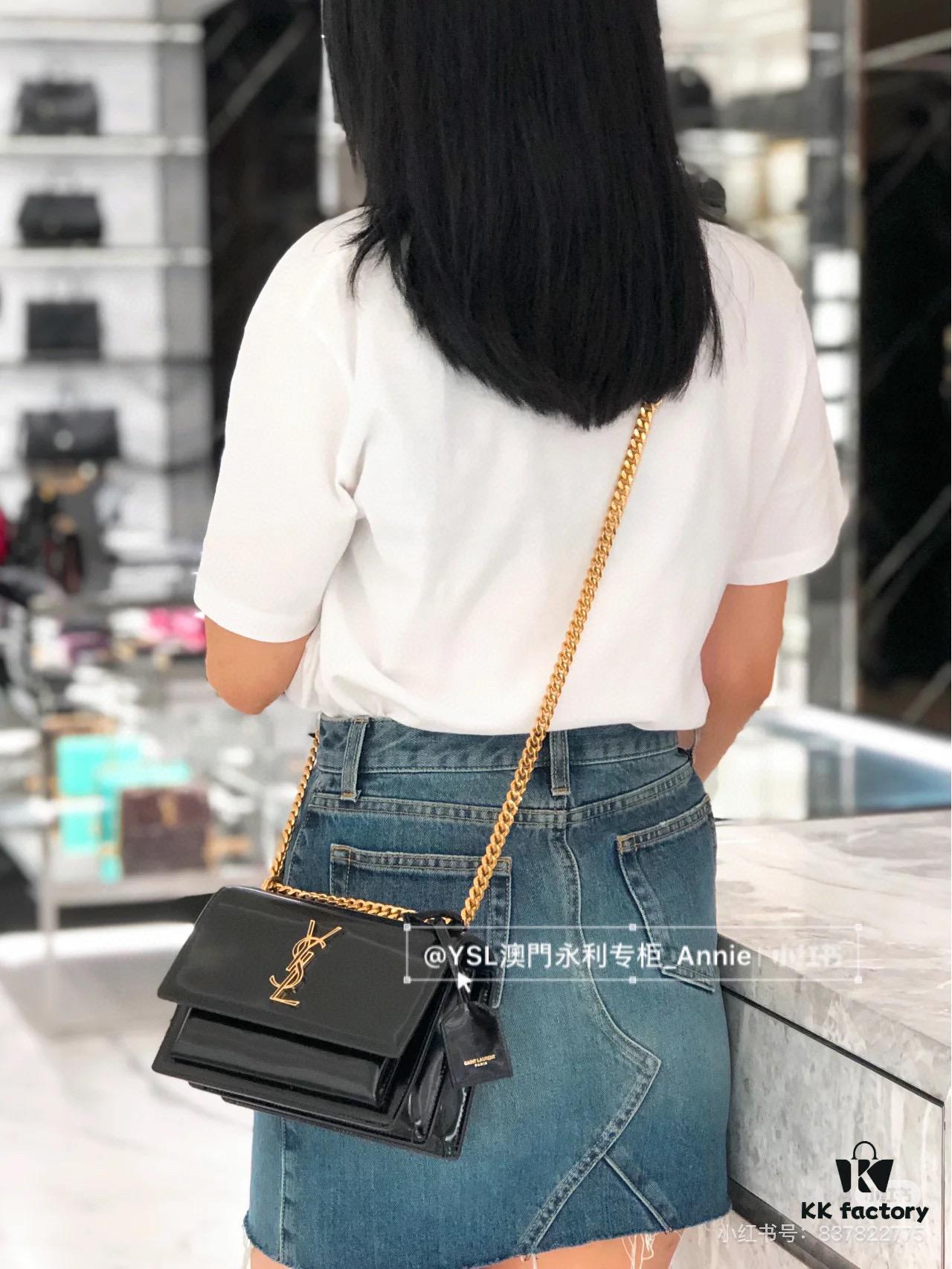 YSL Sunset Bag ✨ Genuine Leather with Chain Strap, Classic Accordion Design, Elegant Black and Gold Finish