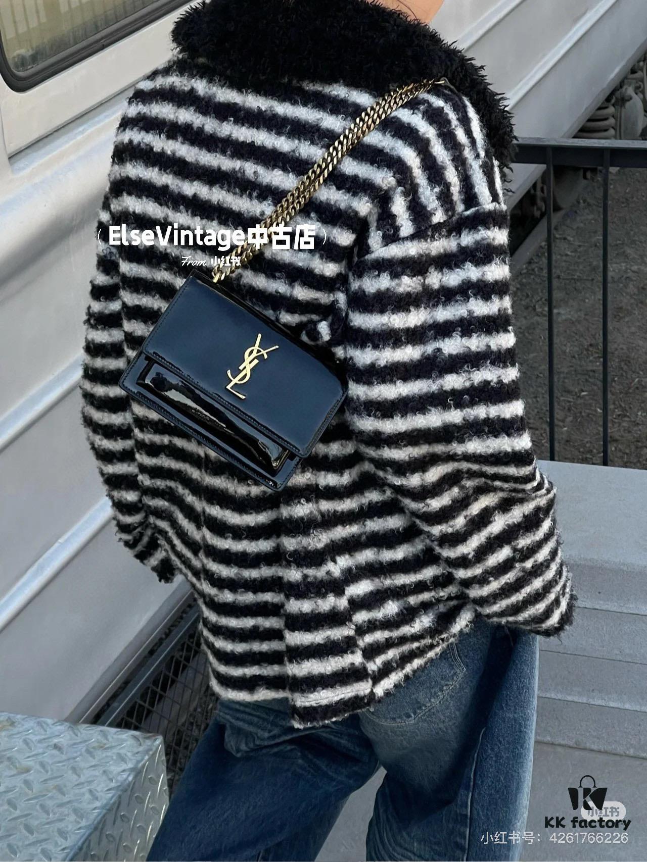 YSL Sunset Bag ✨ Genuine Leather with Chain Strap, Classic Accordion Design, Elegant Black and Gold Finish