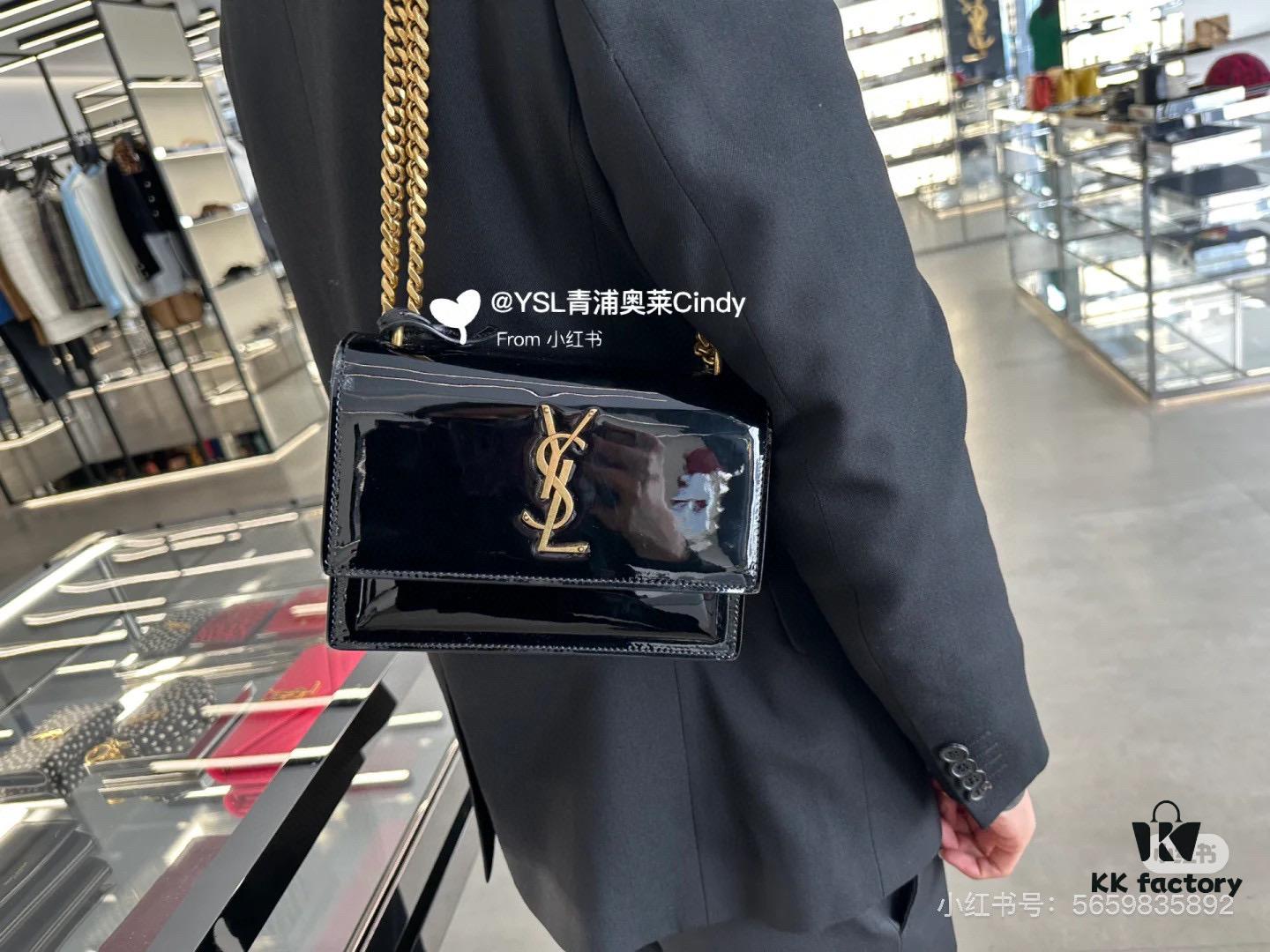 YSL Sunset Bag ✨ Genuine Leather with Chain Strap, Classic Accordion Design, Elegant Black and Gold Finish