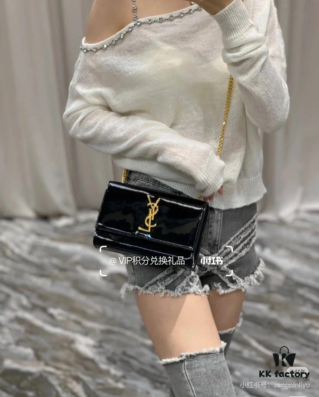 YSL Sunset Bag ✨ Genuine Leather with Chain Strap, Classic Accordion Design, Elegant Black and Gold Finish