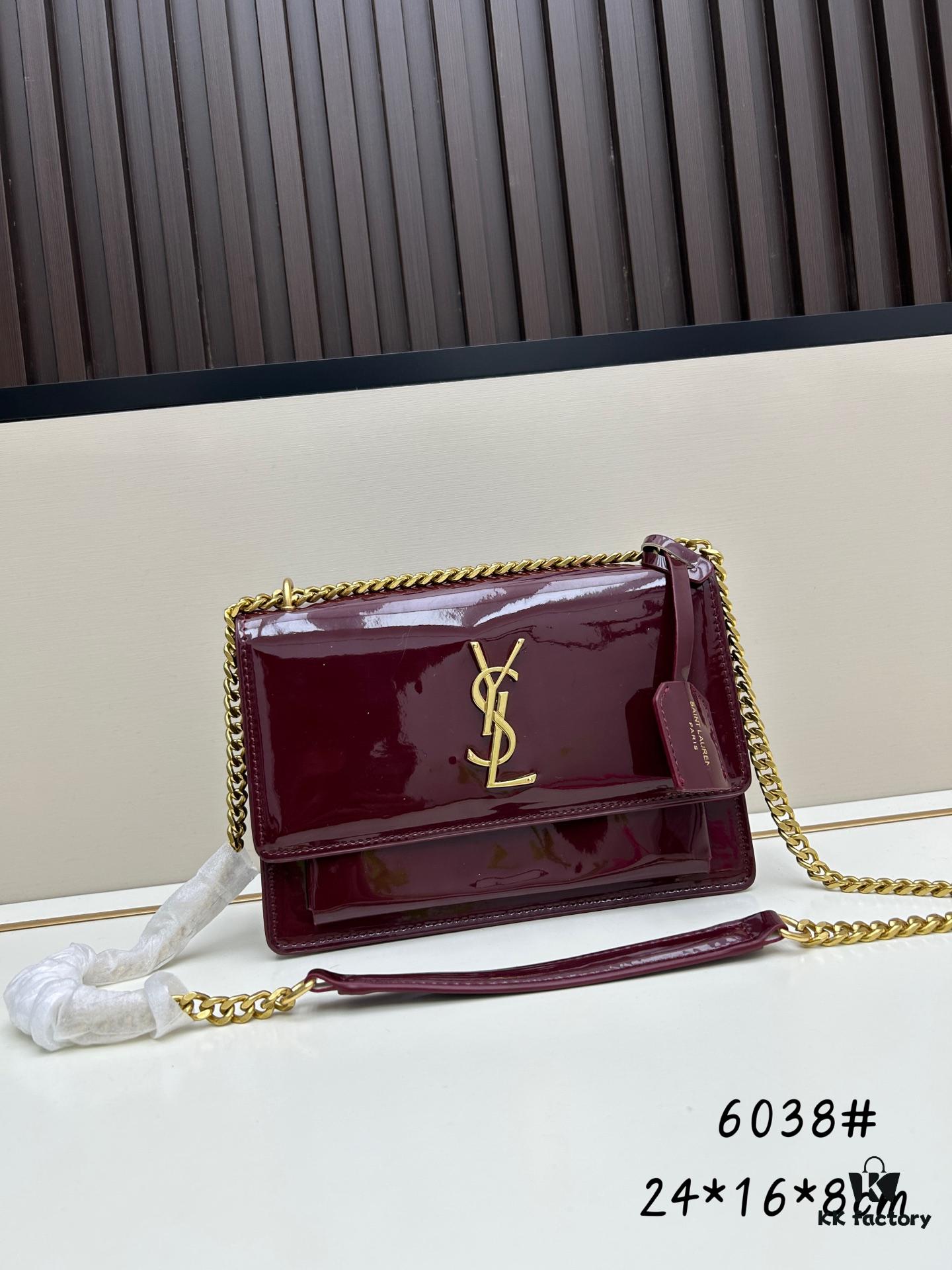 YSL Sunset Bag ✨ Luxurious Patent Leather, Iconic Accordion Design with Black-Gold Elegance
