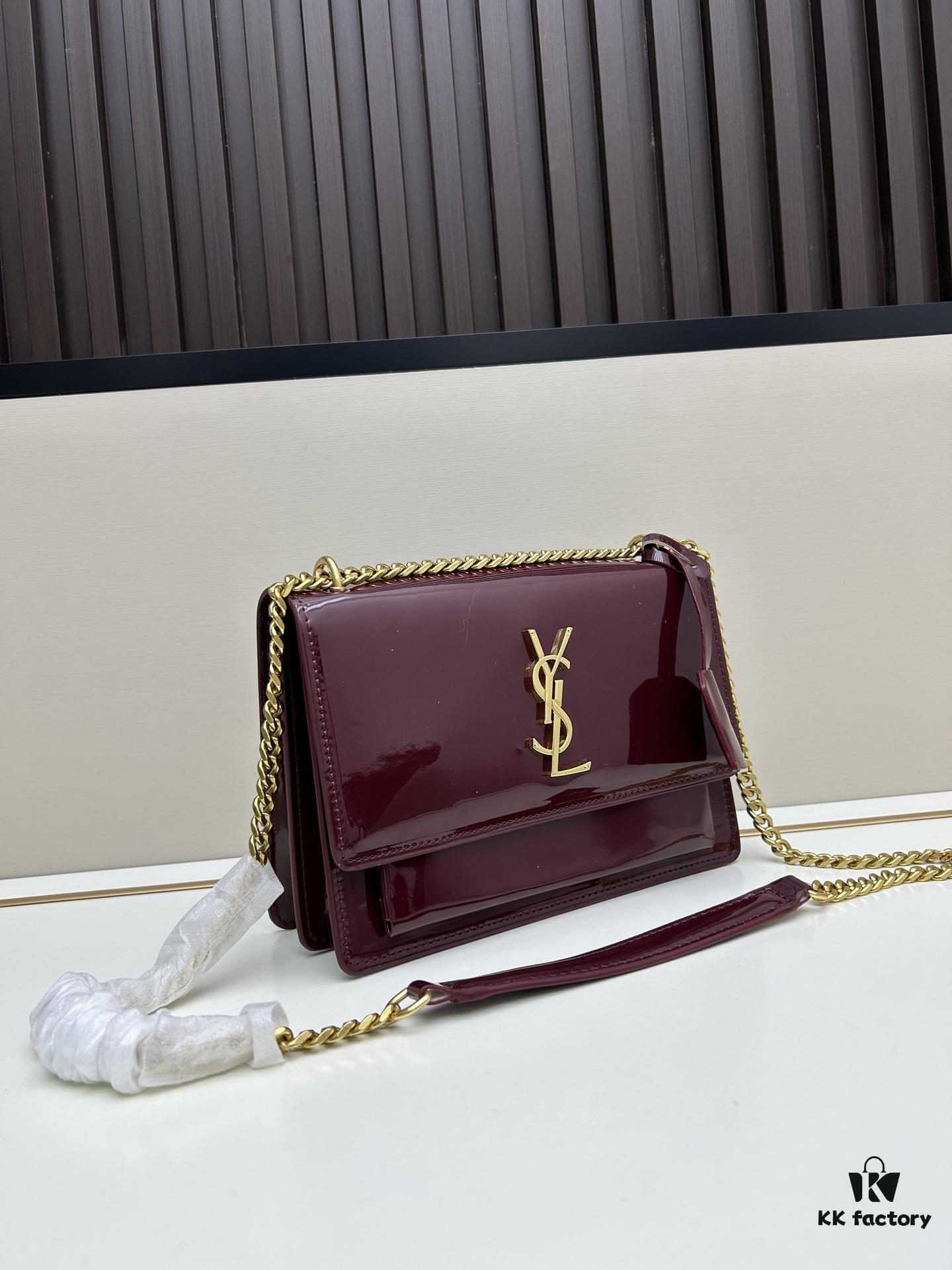 YSL Sunset Bag ✨ Luxurious Patent Leather, Iconic Accordion Design with Black-Gold Elegance