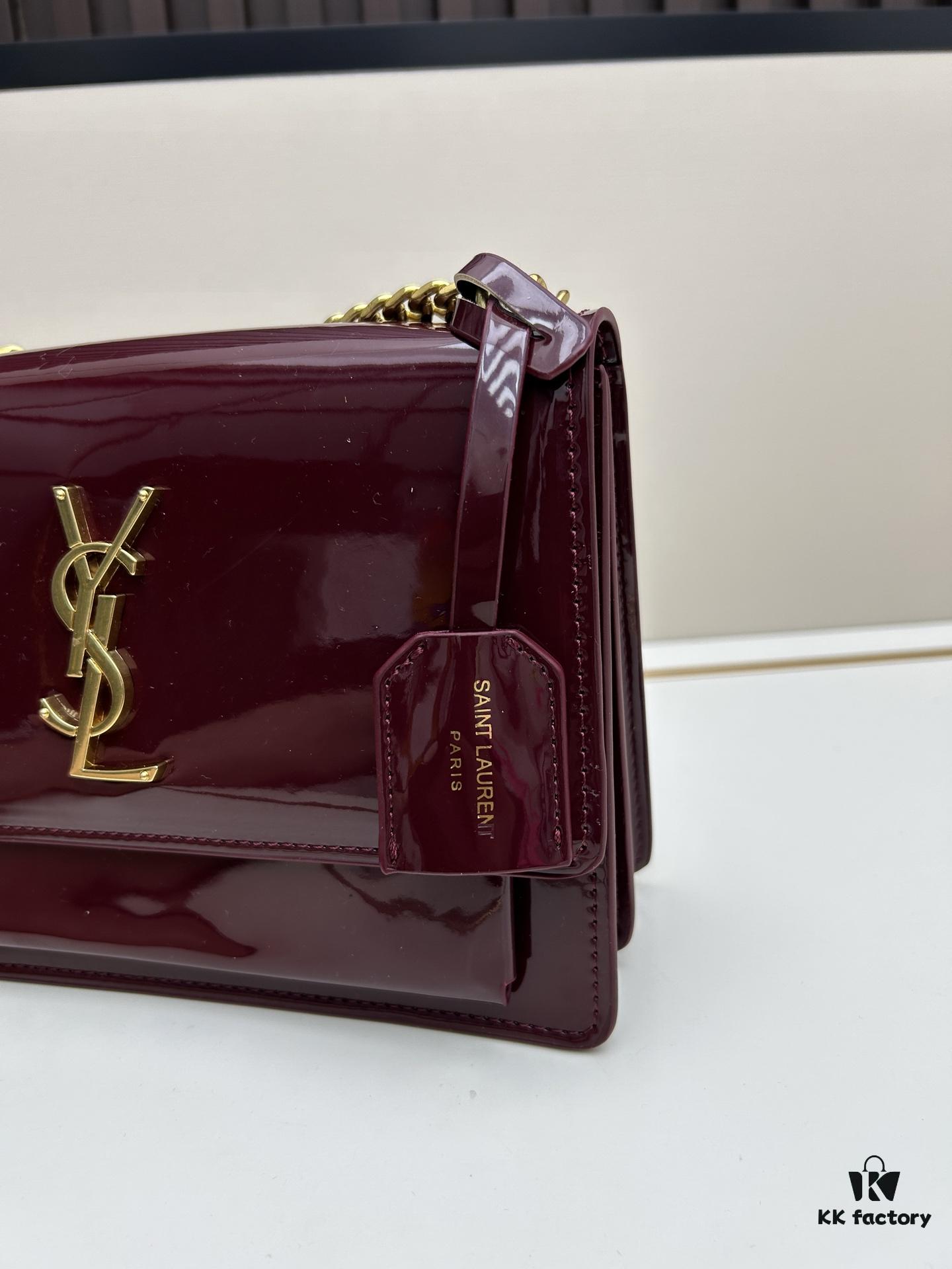 YSL Sunset Bag ✨ Luxurious Patent Leather, Iconic Accordion Design with Black-Gold Elegance