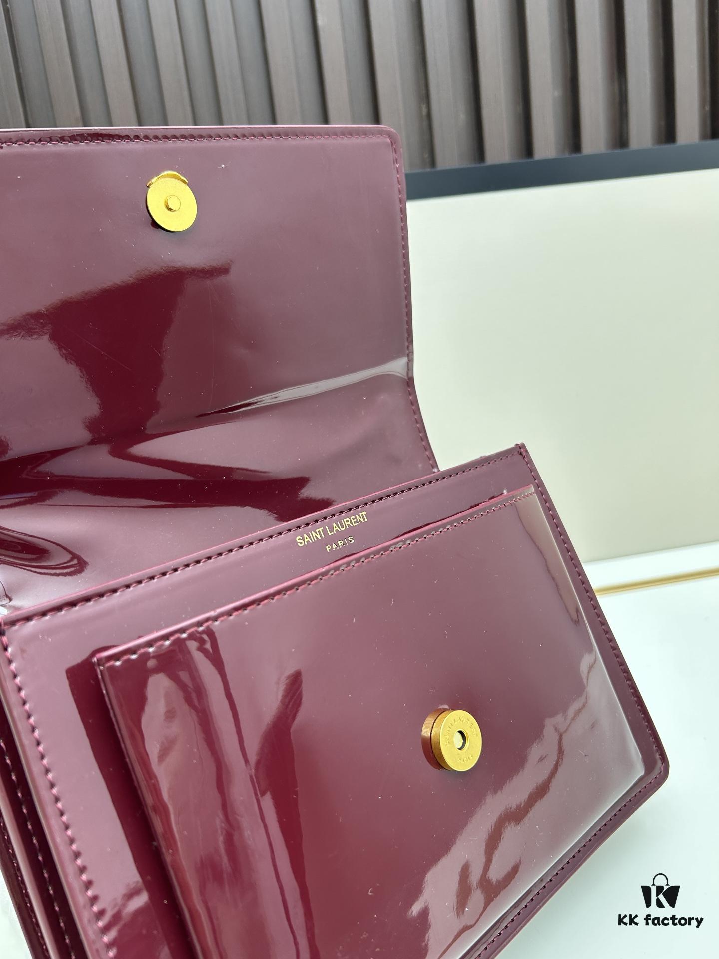 YSL Sunset Bag ✨ Luxurious Patent Leather, Iconic Accordion Design with Black-Gold Elegance