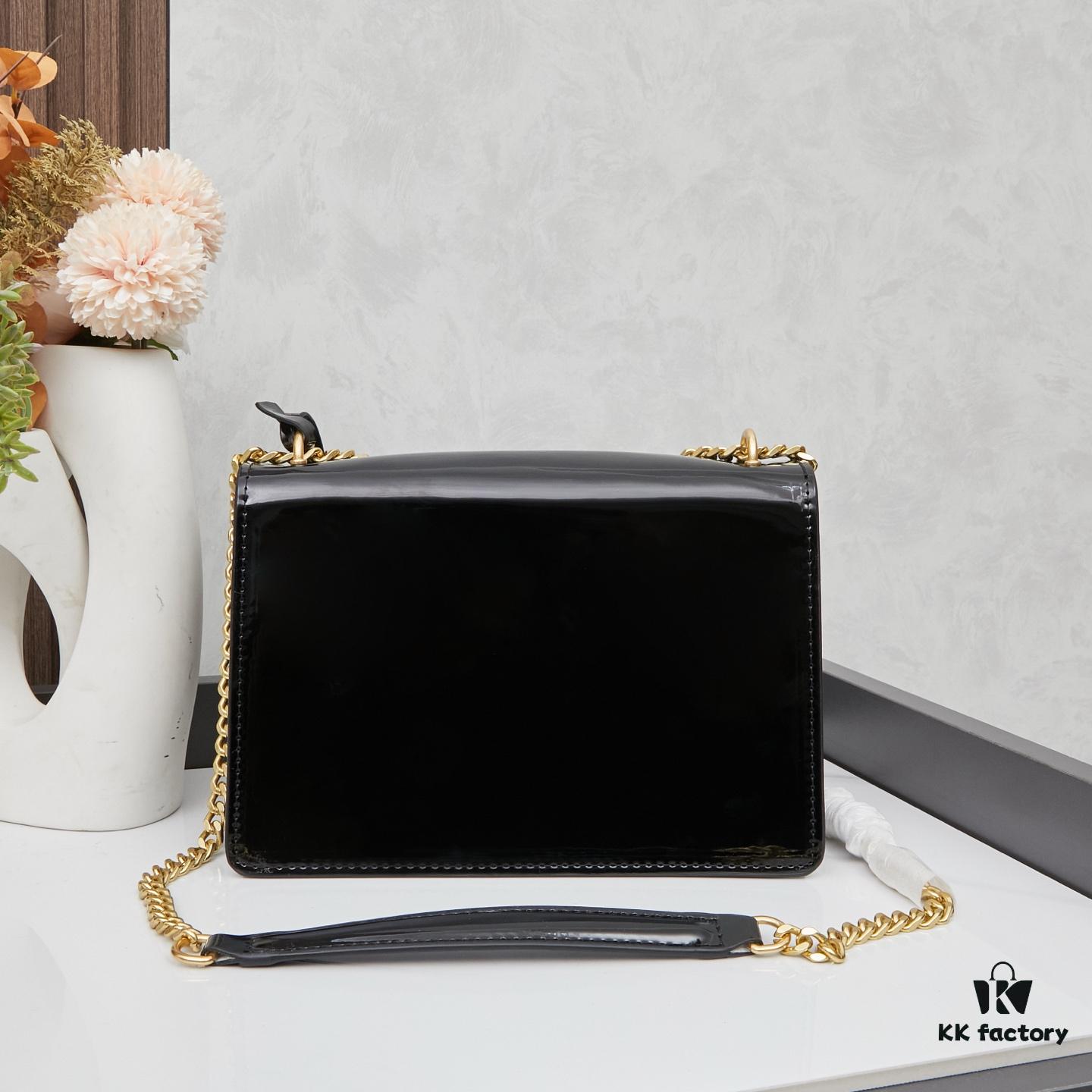 YSL Sunset Bag ✨ New Arrival with Box, Patent Leather Beauty, Iconic Accordion Design with Black-Gold Elegance