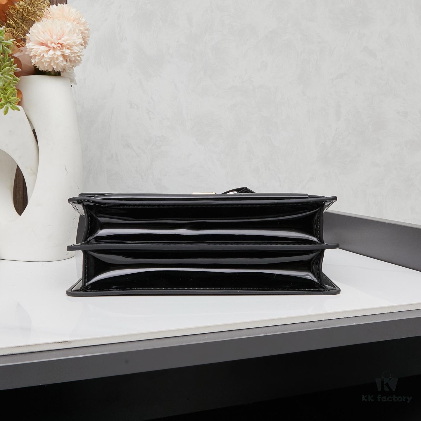 YSL Sunset Bag ✨ New Arrival with Box, Patent Leather Beauty, Iconic Accordion Design with Black-Gold Elegance