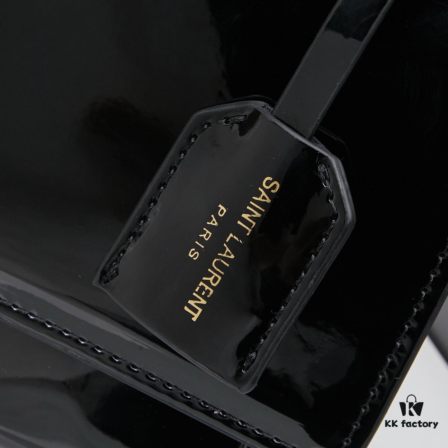 YSL Sunset Bag ✨ New Arrival with Box, Patent Leather Beauty, Iconic Accordion Design with Black-Gold Elegance