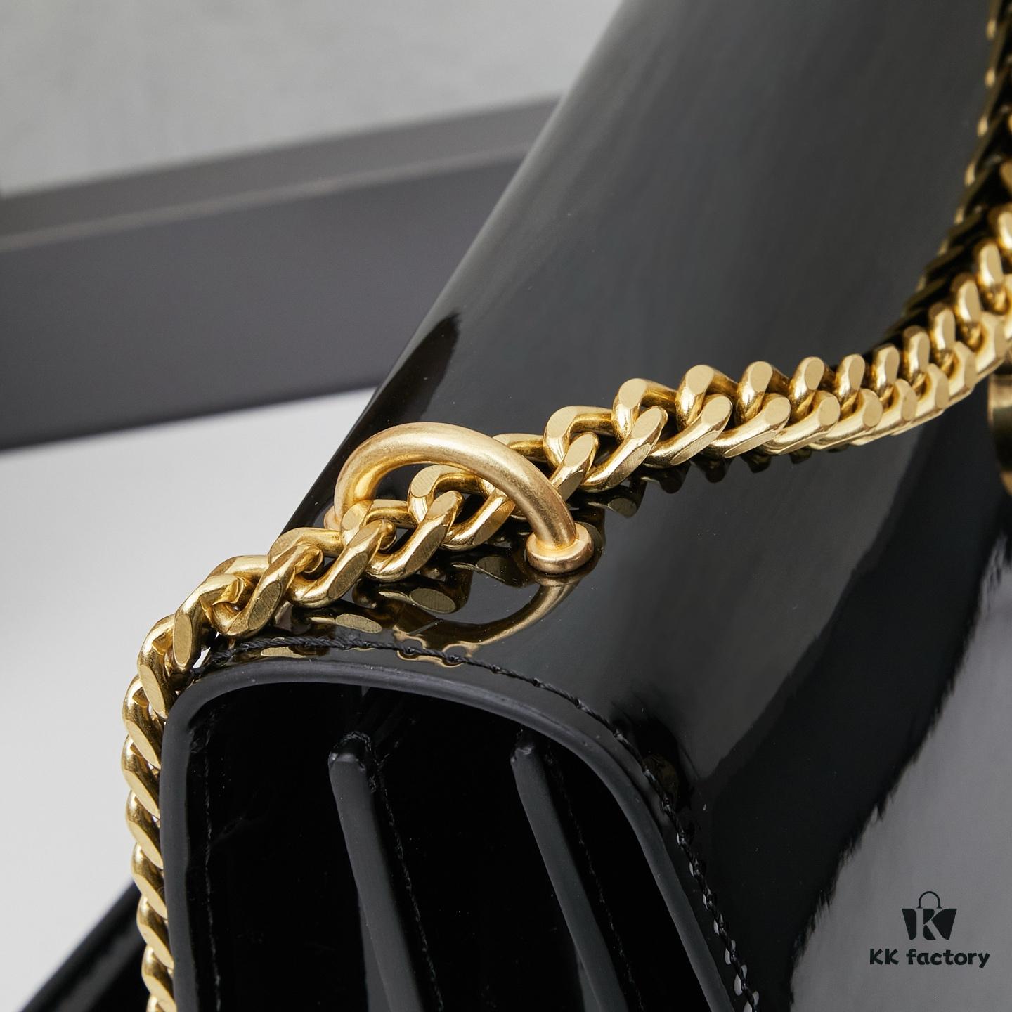 YSL Sunset Bag ✨ New Arrival with Box, Patent Leather Beauty, Iconic Accordion Design with Black-Gold Elegance