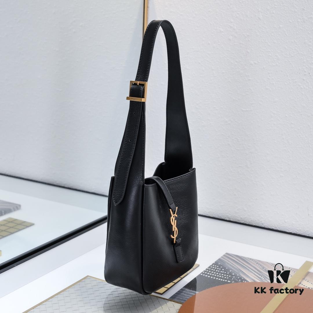Black Lychee - Grain/Gold YSL New Mini Hobo Underarm Bag
