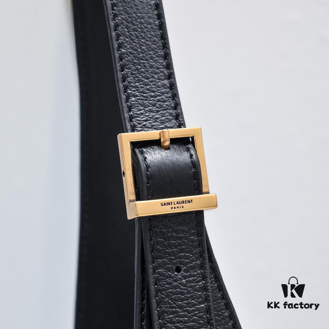 Black Lychee - Grain/Gold YSL New Mini Hobo Underarm Bag