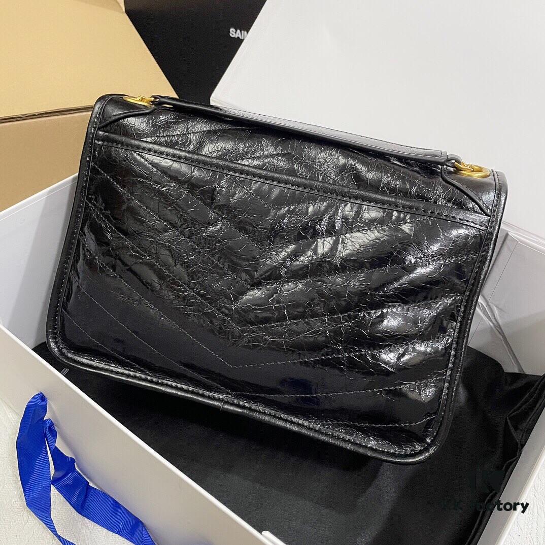 YSL Monogramme Saint Laurent Medium 28cm Top-Grain Leather Flap Shoulder Bag with Gold Chain