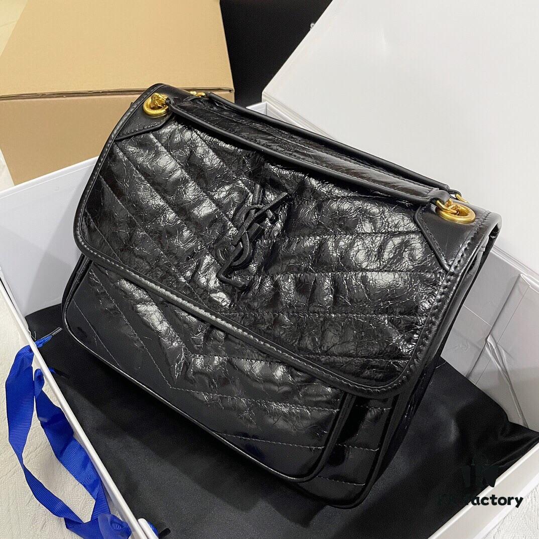 YSL Monogramme Saint Laurent Medium 28cm Top-Grain Leather Flap Shoulder Bag with Gold Chain