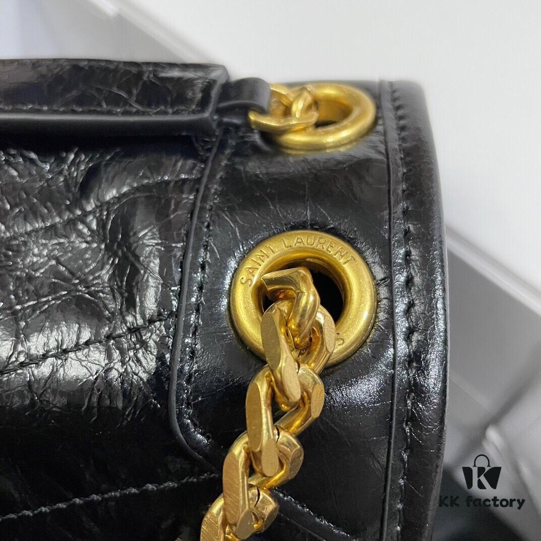 YSL Monogramme Saint Laurent Medium 28cm Top-Grain Leather Flap Shoulder Bag with Gold Chain