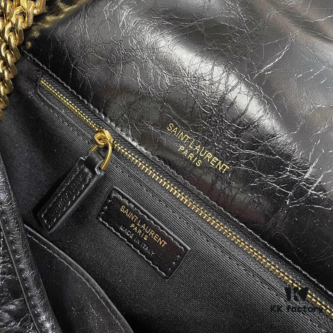 YSL Monogramme Saint Laurent Medium 28cm Top-Grain Leather Flap Shoulder Bag with Gold Chain