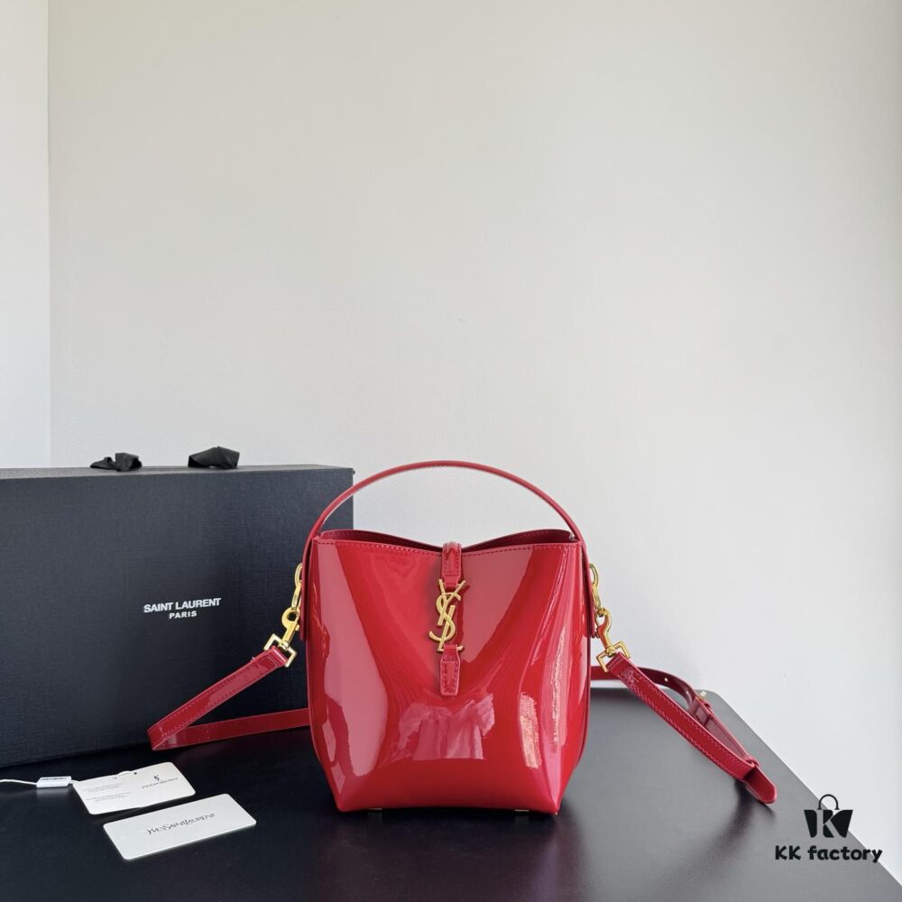 Yves Saint Laurent Patent Leather Crossbody Bucket Bag