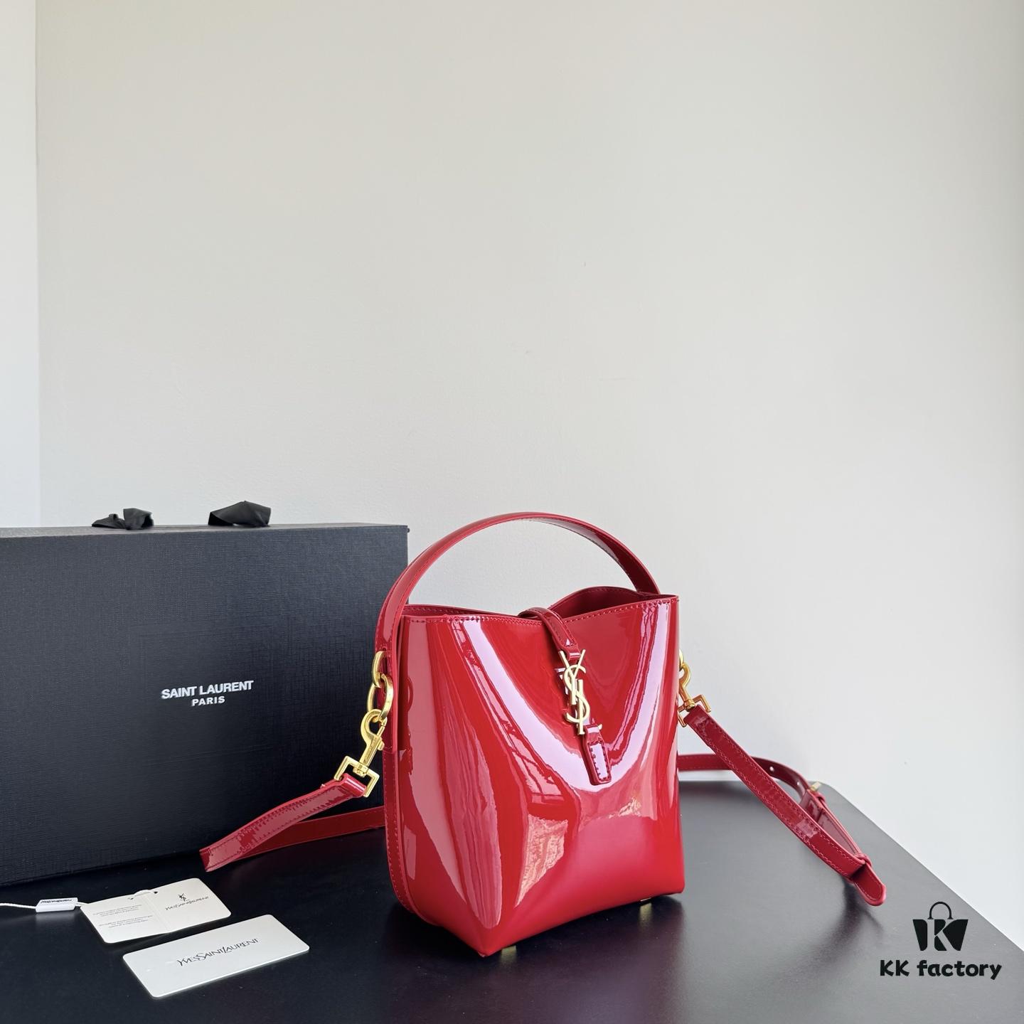 Yves Saint Laurent Patent Leather Crossbody Bucket Bag
