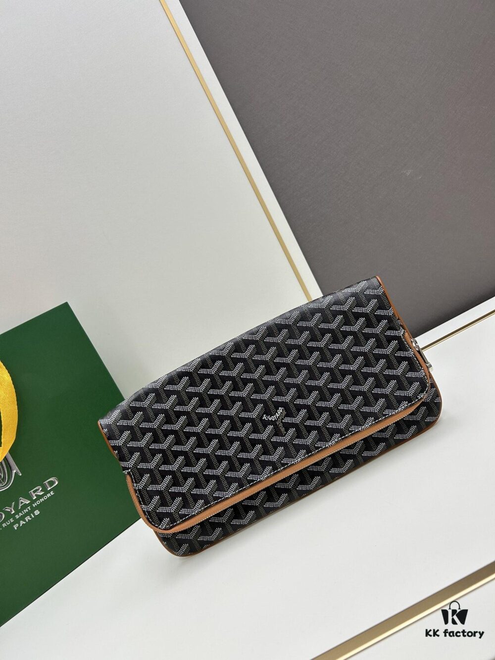 SAINTE-MARIE Clutch Bag with Double-Faced Flap Design, GOYARD Canvas and Calfskin Leather