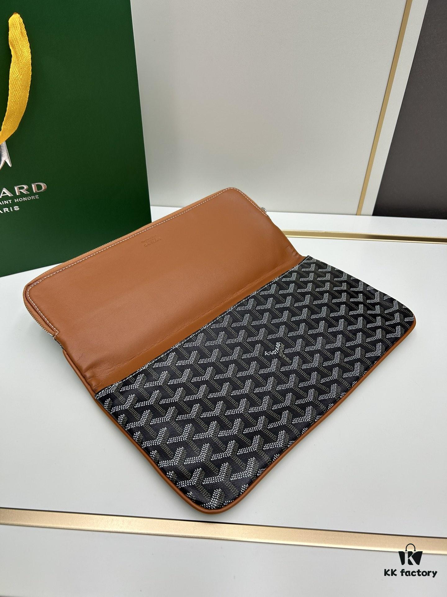 SAINTE-MARIE Clutch Bag with Double-Faced Flap Design, GOYARD Canvas and Calfskin Leather