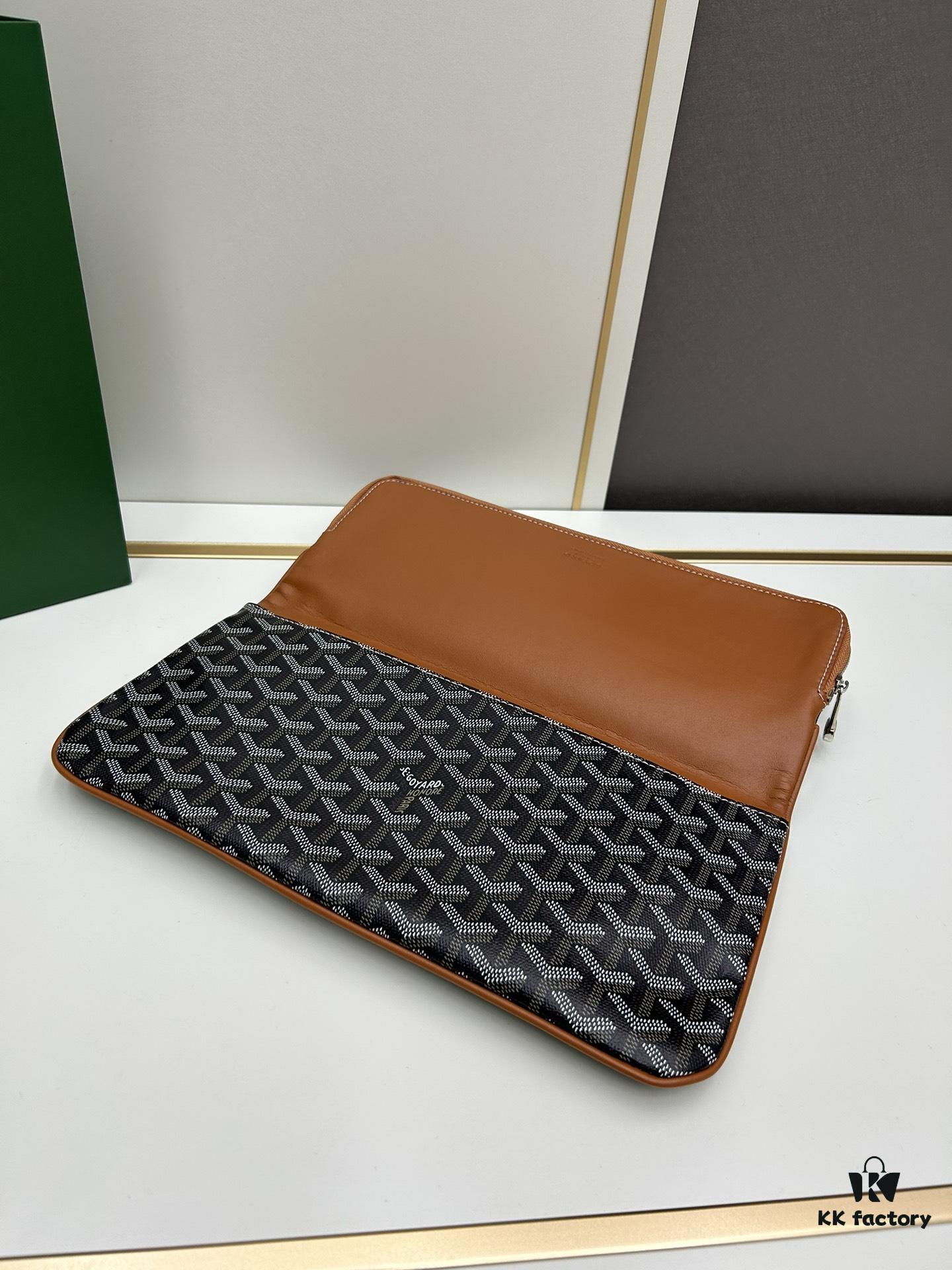 SAINTE-MARIE Clutch Bag with Double-Faced Flap Design, GOYARD Canvas and Calfskin Leather