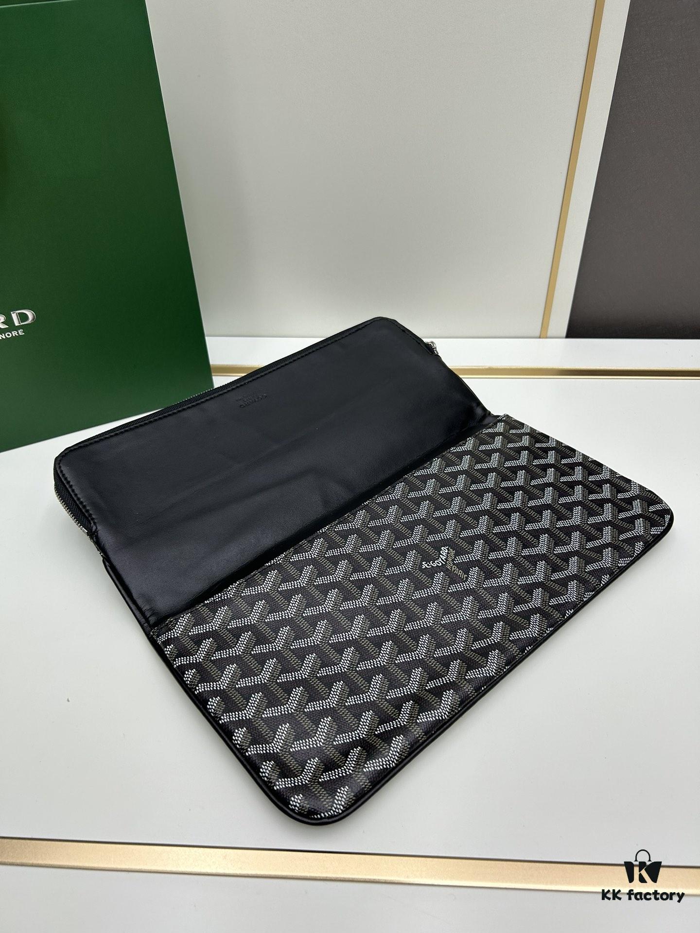 SAINTE-MARIE Clutch Bag with Reversible Flap Design in GOYARDINE Canvas and Calfskin Leather