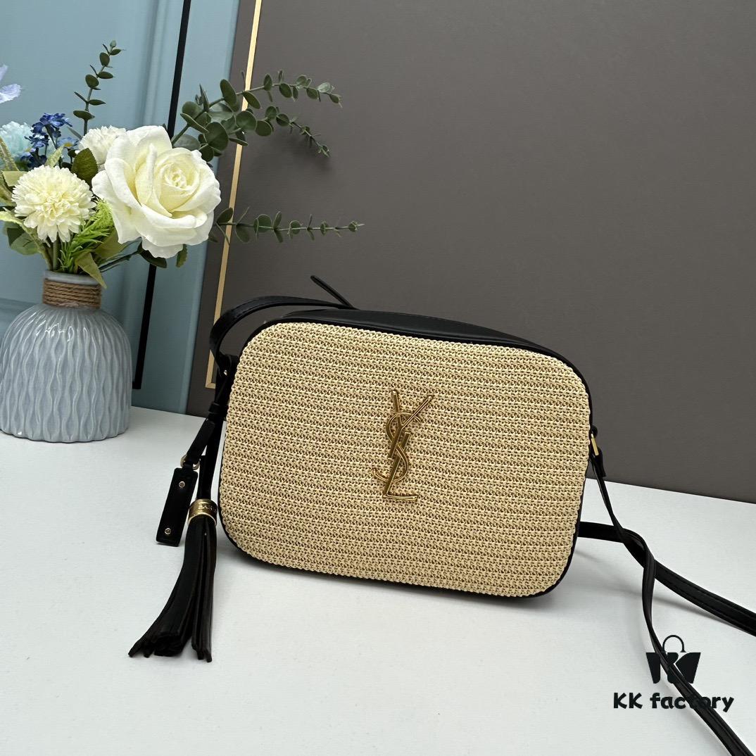 YSL Saint Laurent Calfskin Woven Camera Bag with Box