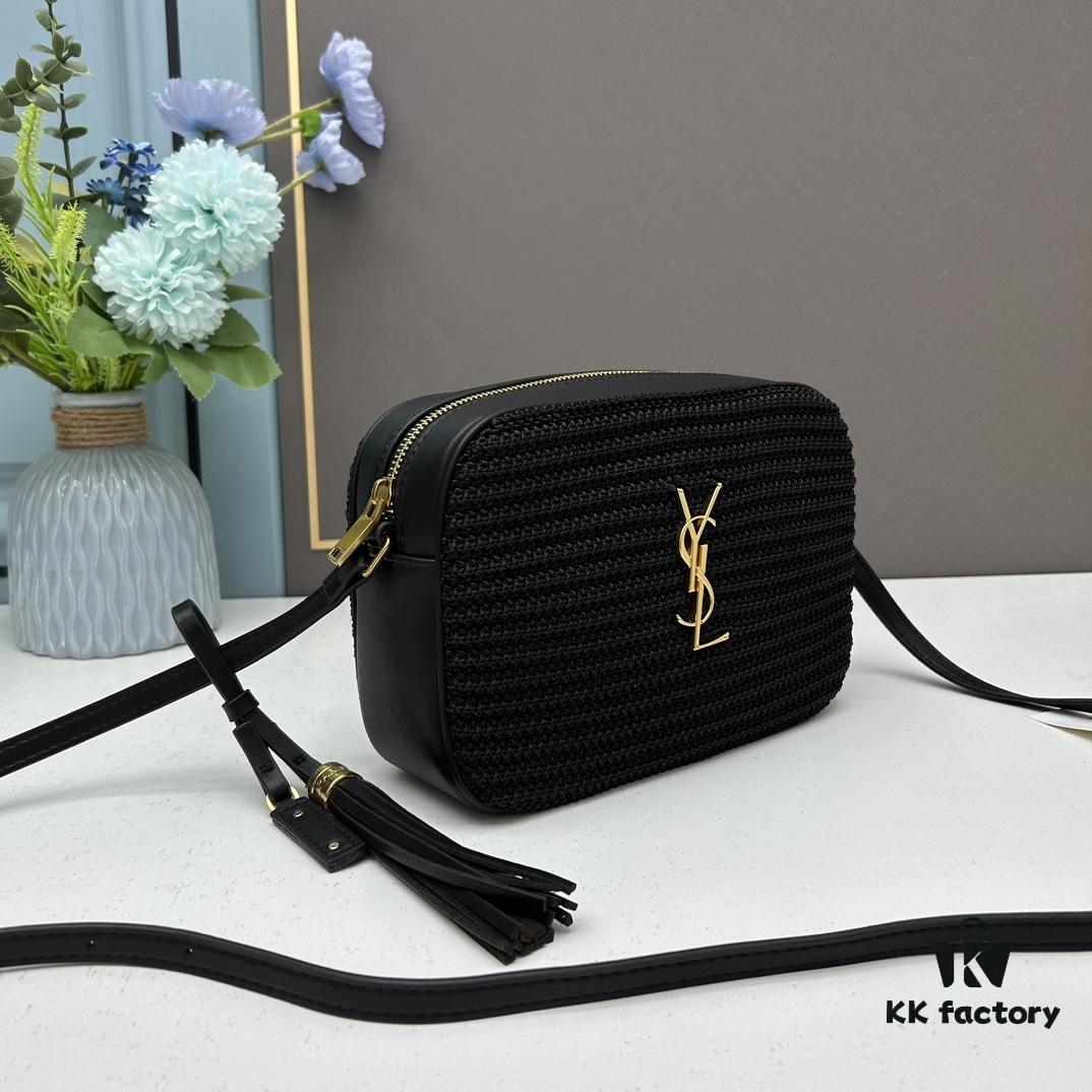 YSL Saint Laurent Calfskin Woven Camera Bag with Box