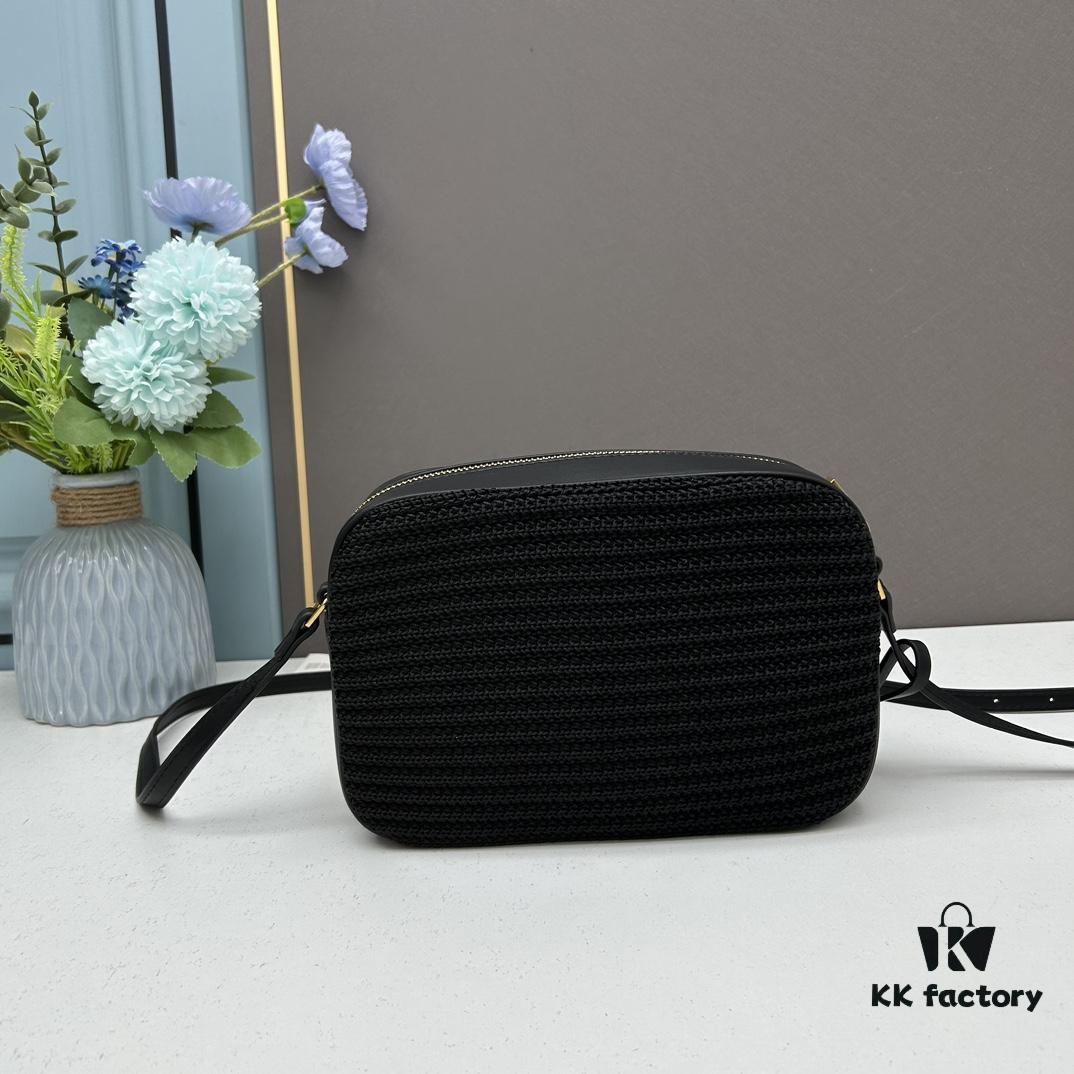 YSL Saint Laurent Calfskin Woven Camera Bag with Box