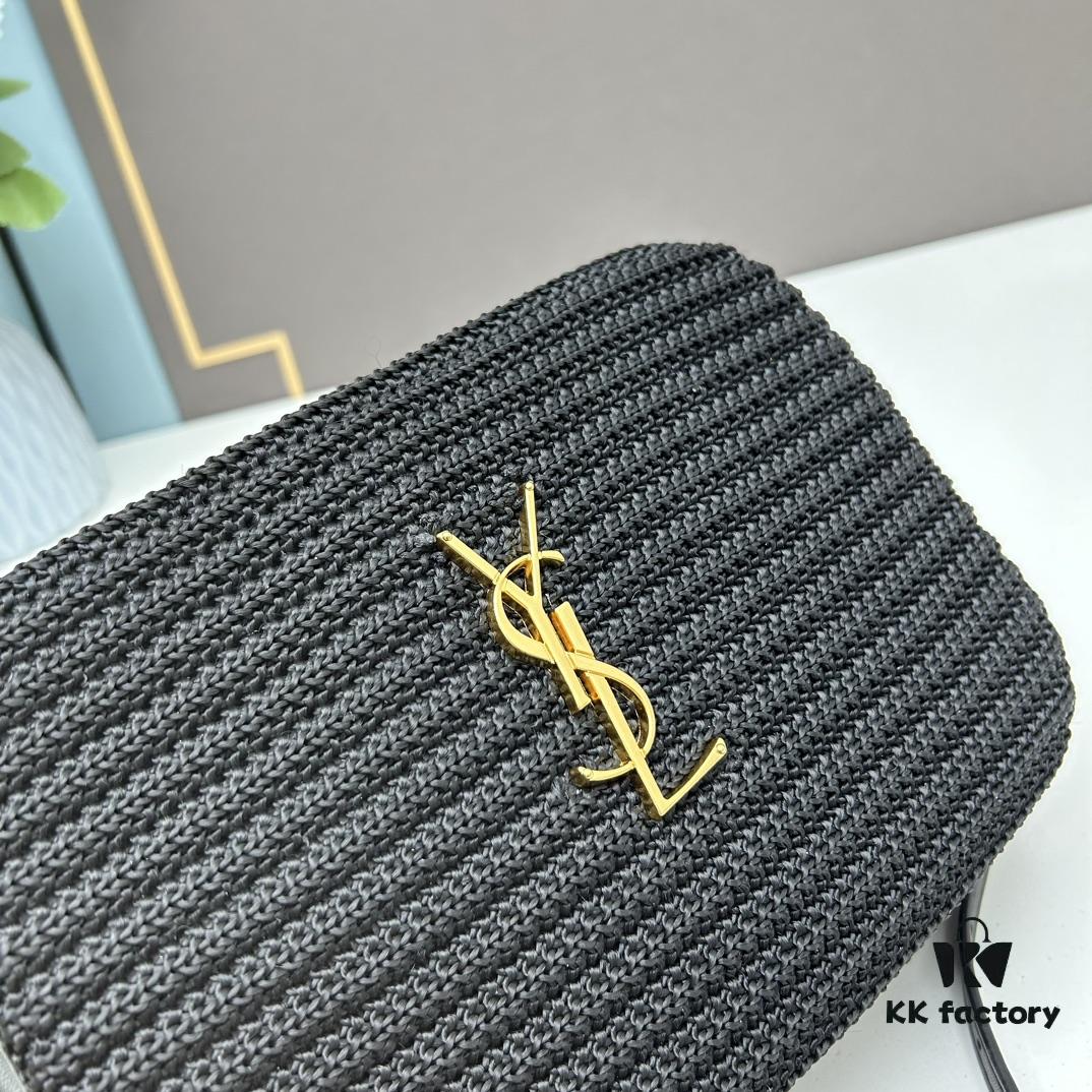 YSL Saint Laurent Calfskin Woven Camera Bag with Box