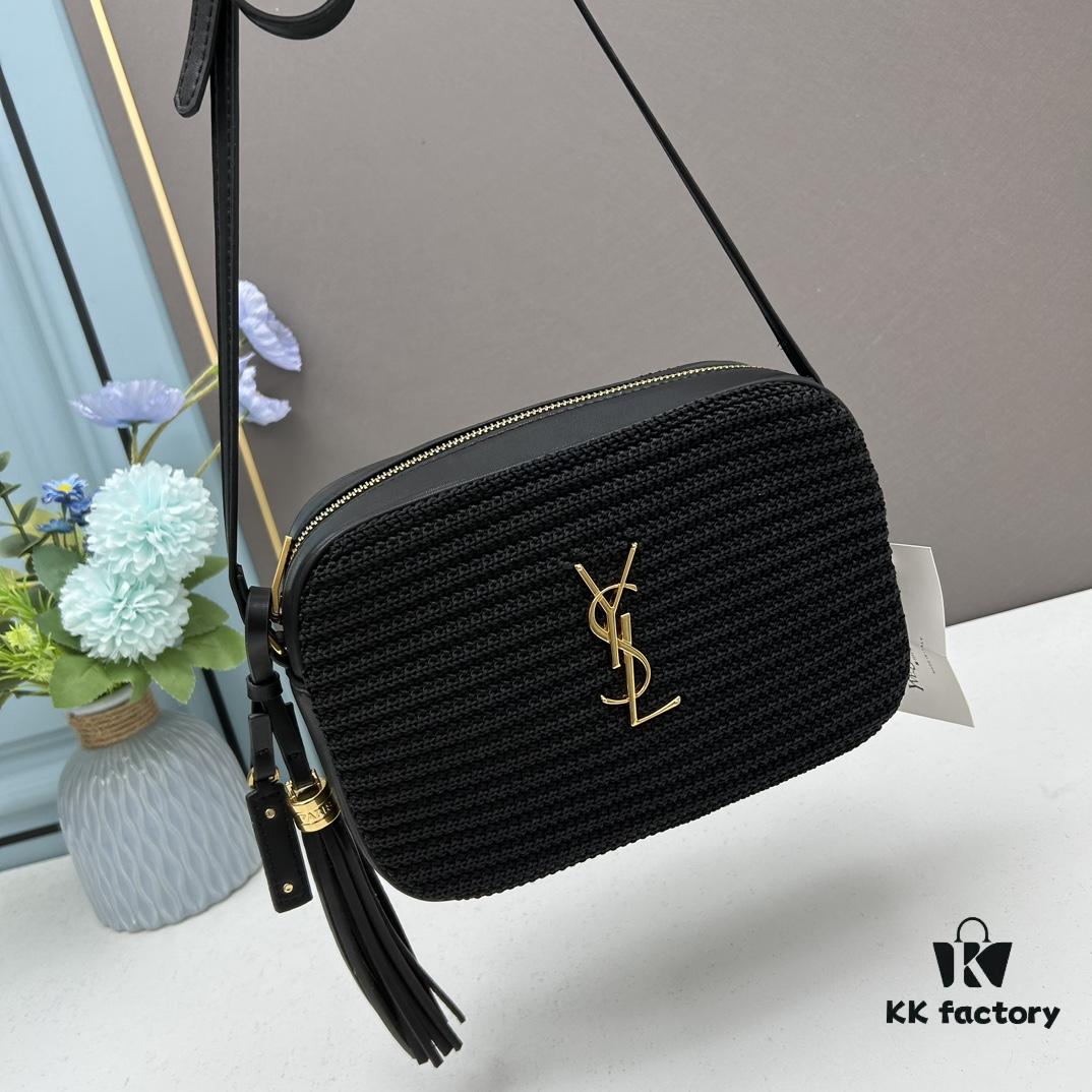 YSL Saint Laurent Calfskin Woven Camera Bag with Box