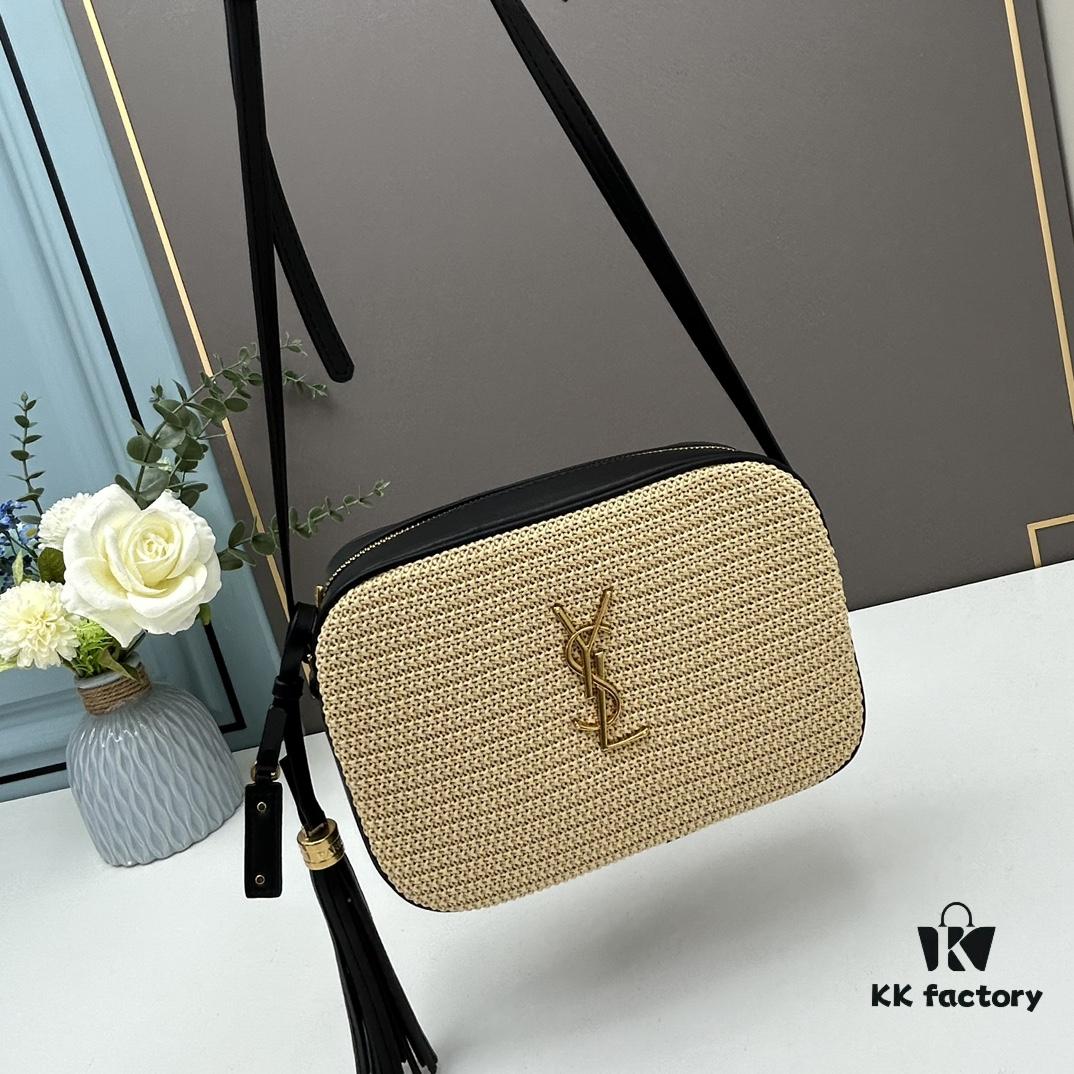 YSL Saint Laurent Calfskin Woven Camera Bag with Box ||| NEW Lou Camera Bag - Black Woven Design with Gold-Tone Hardware, Italian Calfskin