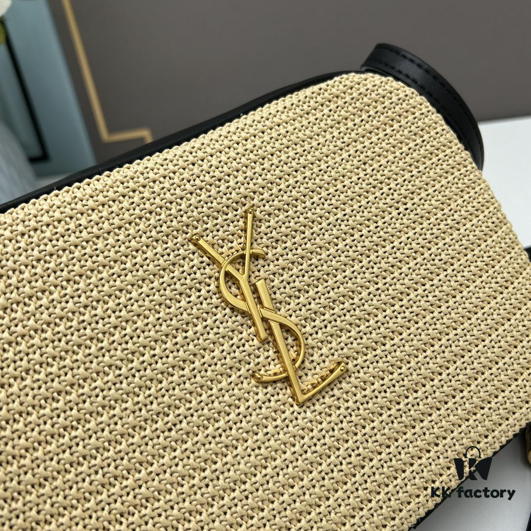 YSL Saint Laurent Calfskin Woven Camera Bag with Box ||| NEW Lou Camera Bag - Black Woven Design with Gold-Tone Hardware, Italian Calfskin