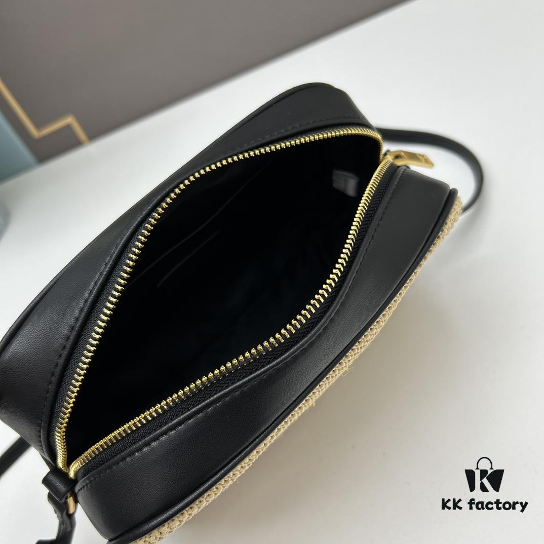 YSL Saint Laurent Calfskin Woven Camera Bag with Box ||| NEW Lou Camera Bag - Black Woven Design with Gold-Tone Hardware, Italian Calfskin