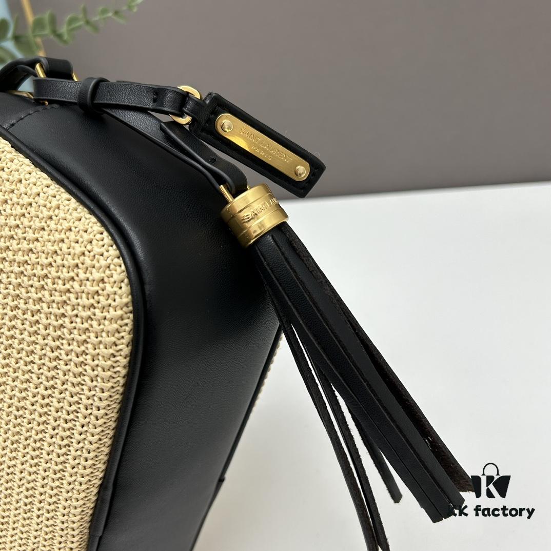 YSL Saint Laurent Calfskin Woven Camera Bag with Box ||| NEW Lou Camera Bag - Black Woven Design with Gold-Tone Hardware, Italian Calfskin