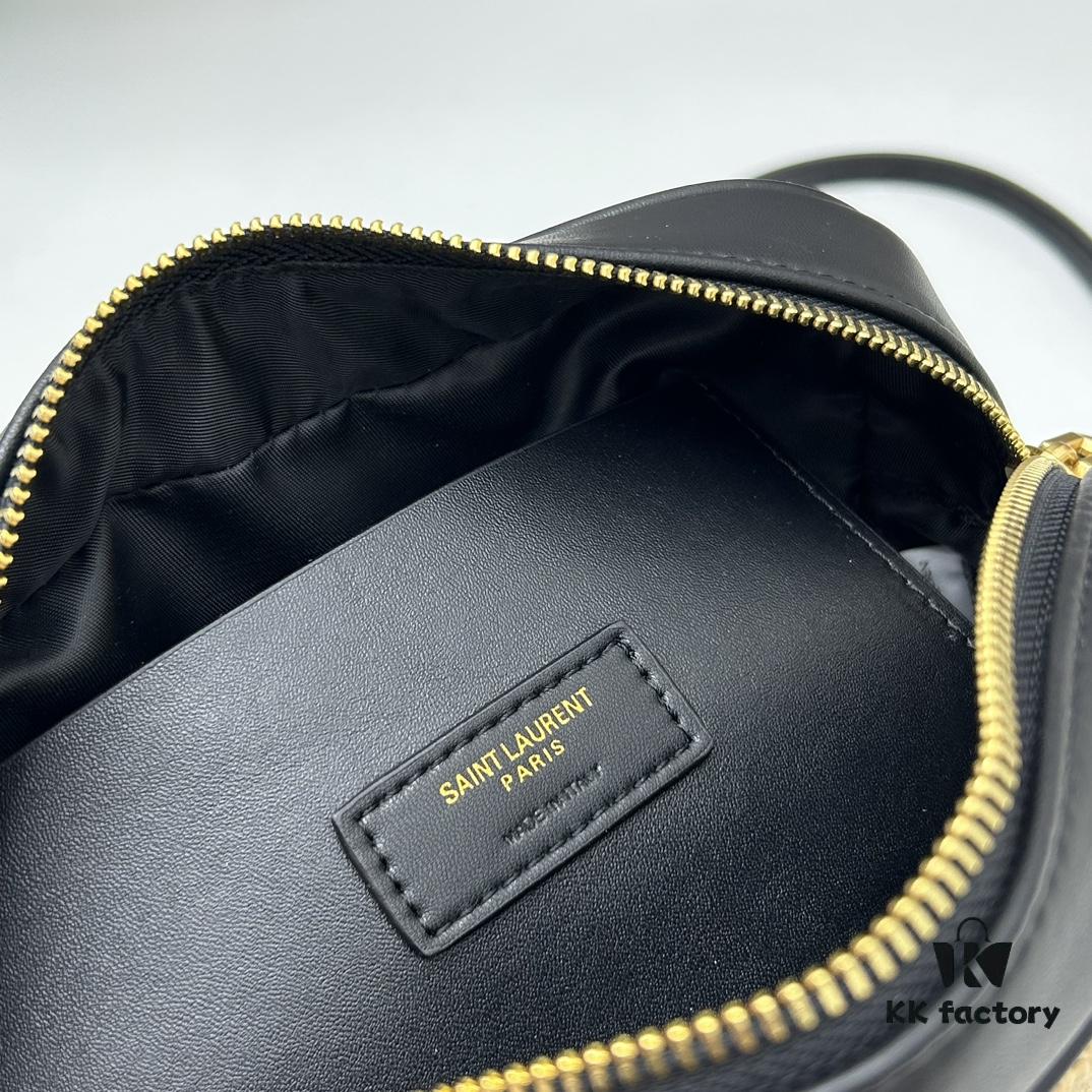 YSL Saint Laurent Calfskin Woven Camera Bag with Box ||| NEW Lou Camera Bag - Black Woven Design with Gold-Tone Hardware, Italian Calfskin