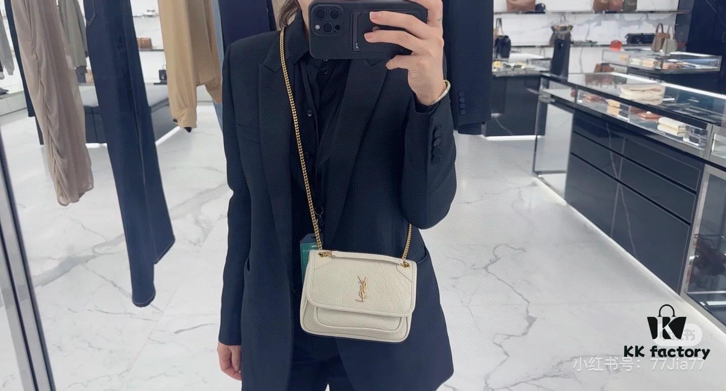 New Arrival with Box 💰 YSL Saint Laurent Niki Grained Lambskin Mini Shoulder Bag