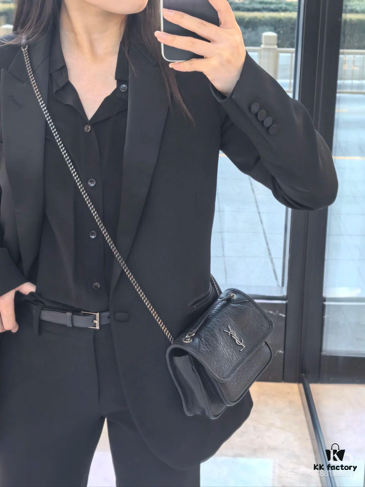 New Arrival with Box 💰 YSL Saint Laurent Niki Grained Lambskin Mini Shoulder Bag