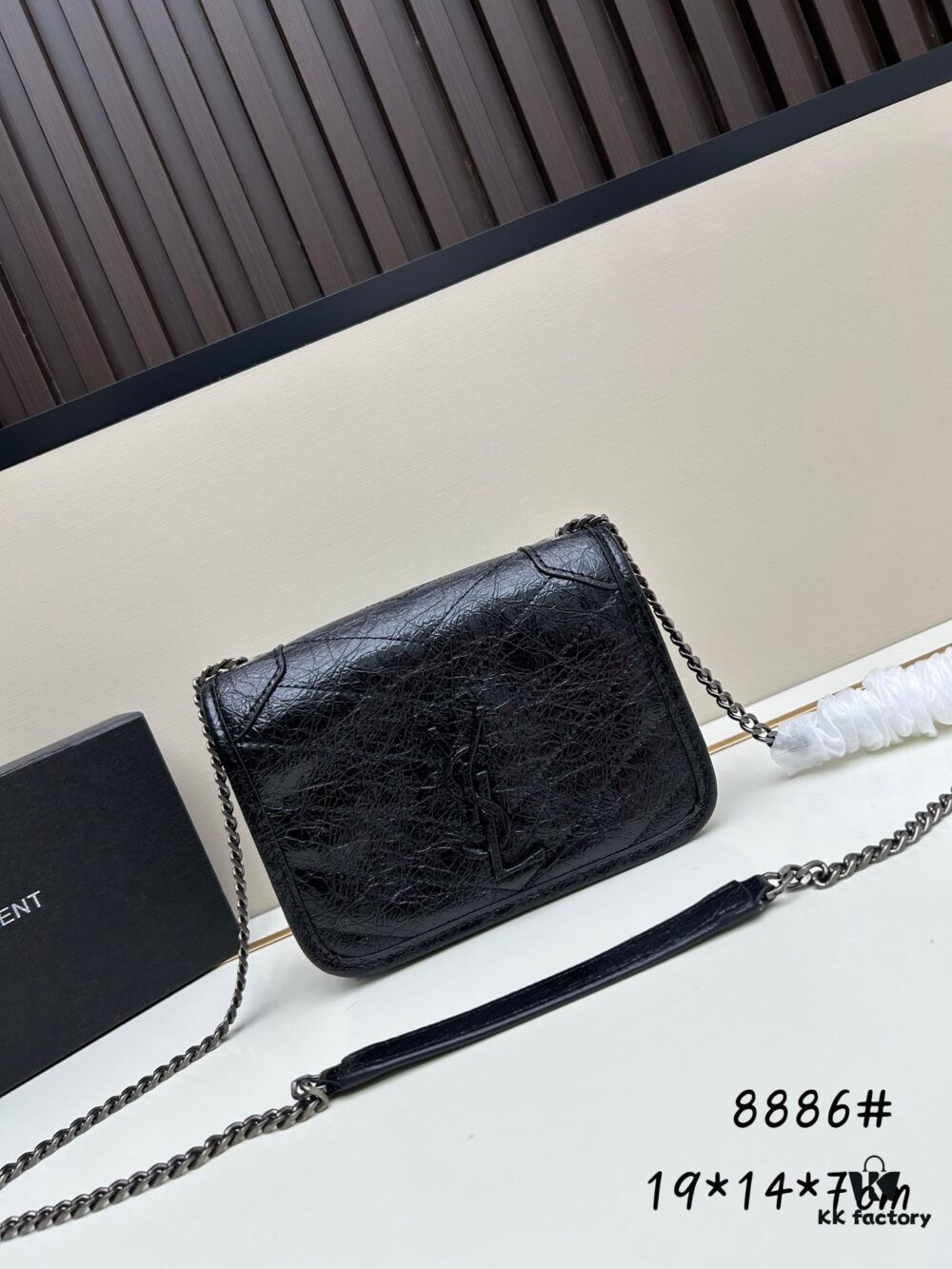 YSL Niki Mini Chain Bag in Black Wax Leather