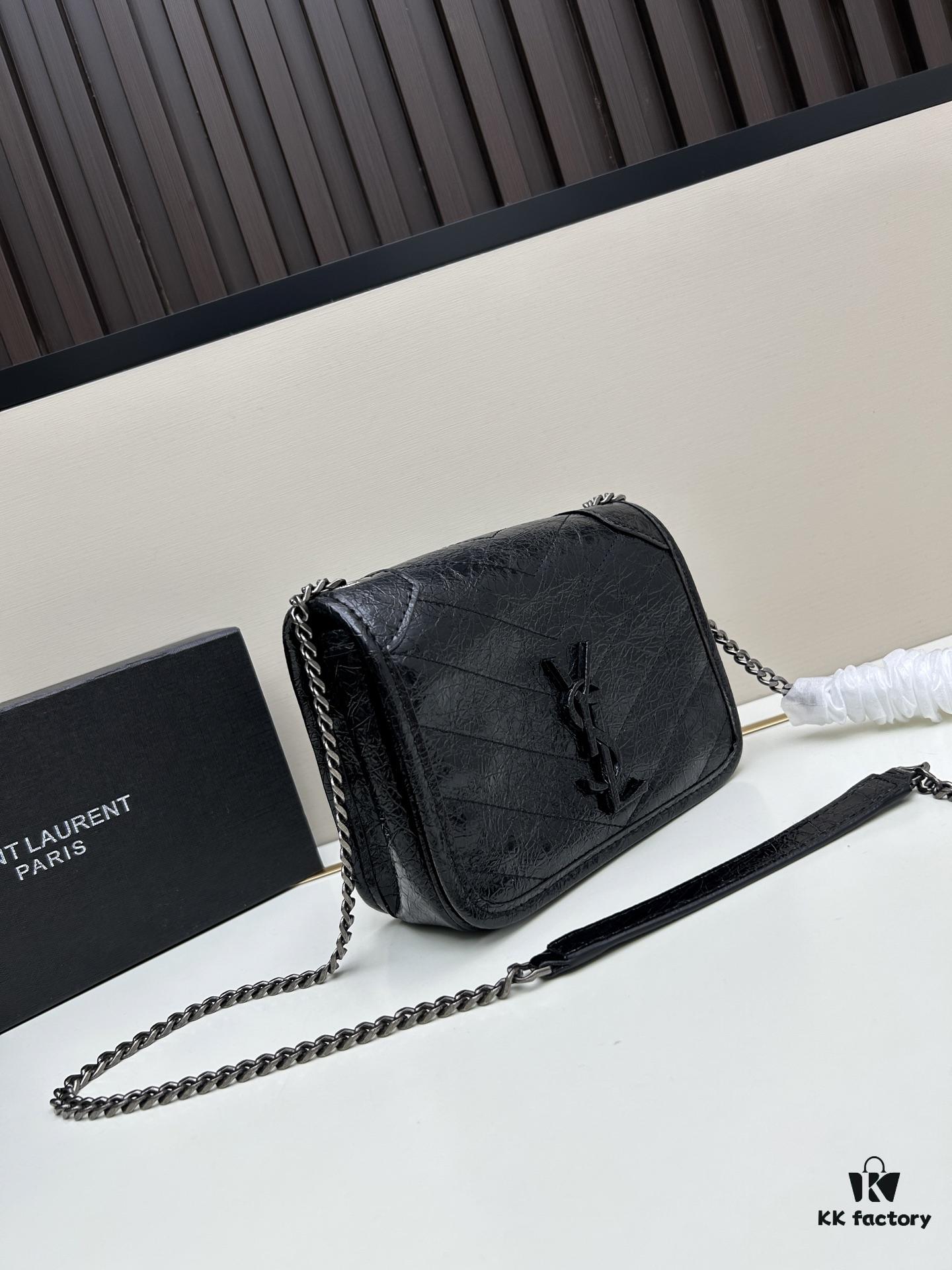 YSL Niki Mini Chain Bag in Black Wax Leather