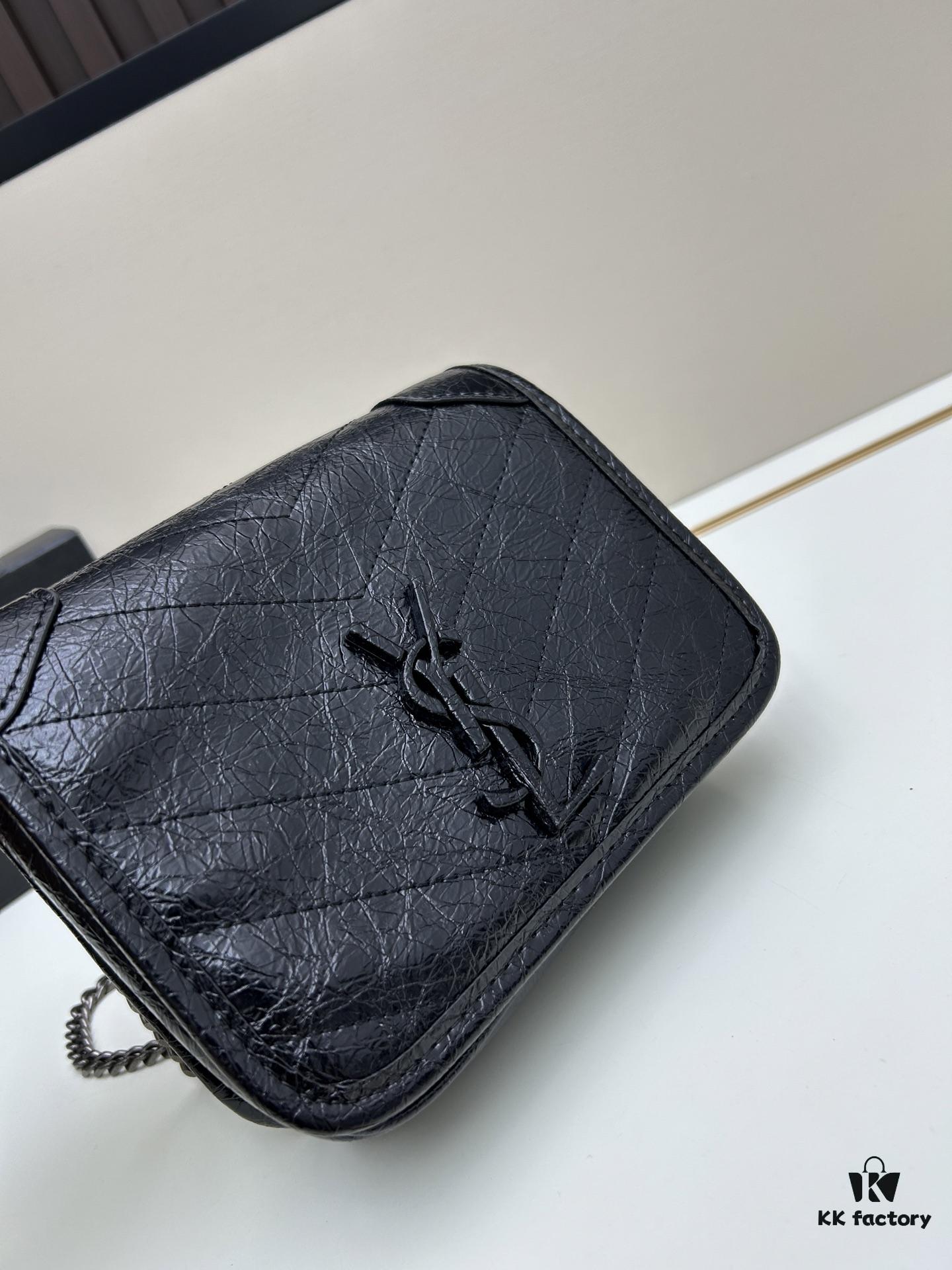 YSL Niki Mini Chain Bag in Black Wax Leather