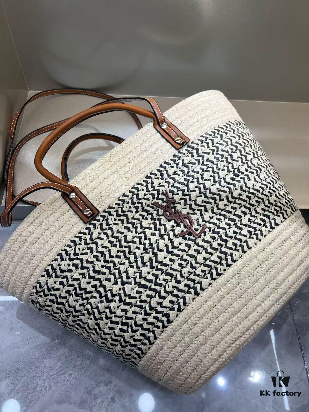 YSL Summer New Arrival Woven Bag, Large-Capacity Tote, Vacation Beach Bag, Shoulder and Handheld Purse 40.28