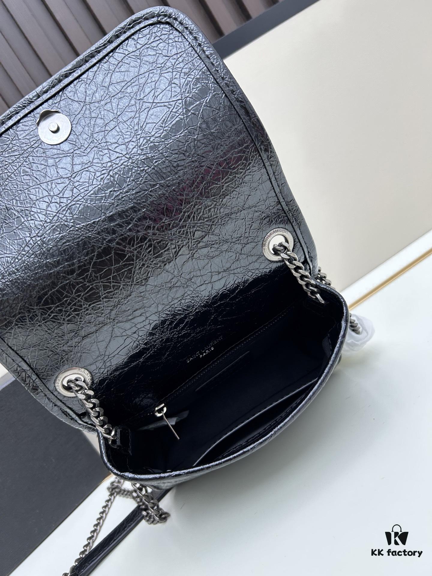 YSL Niki Mini Chain Bag in Black Wax Leather